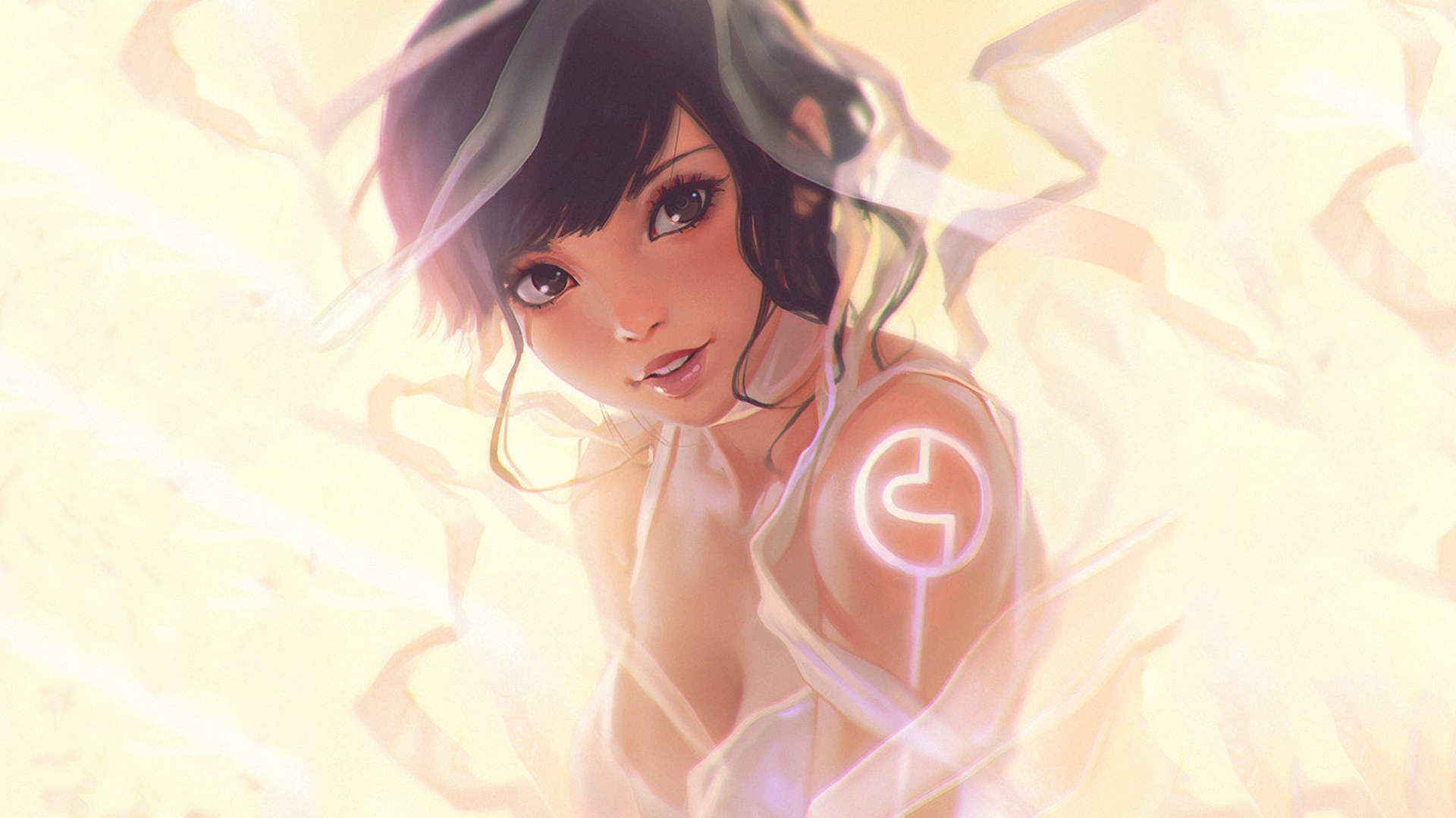 brunette, drawn, women, short hair, Ilya Kuvshinov, digital art, HD Wallpaper