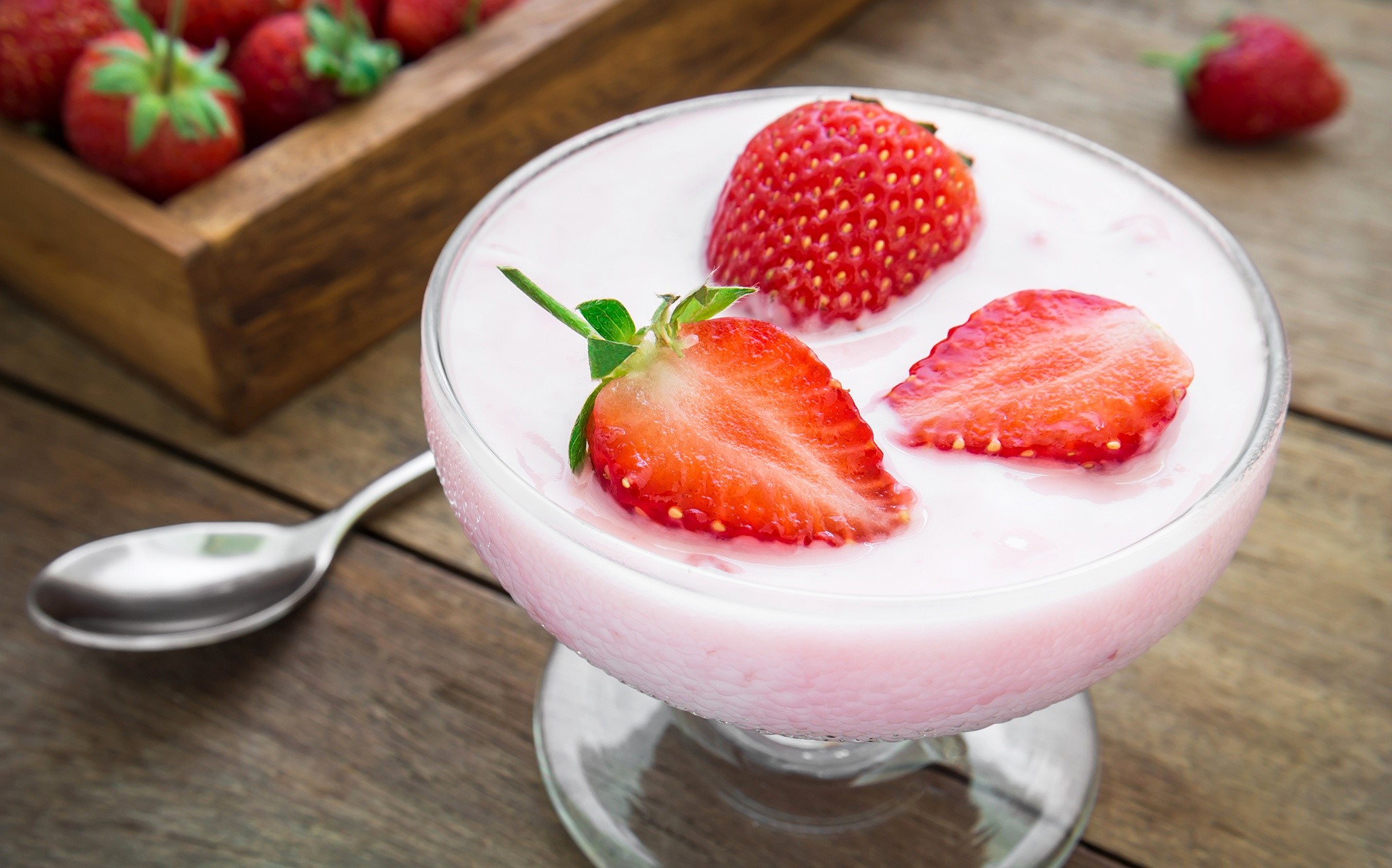 food, fruit, strawberries, spoon, HD Wallpaper
