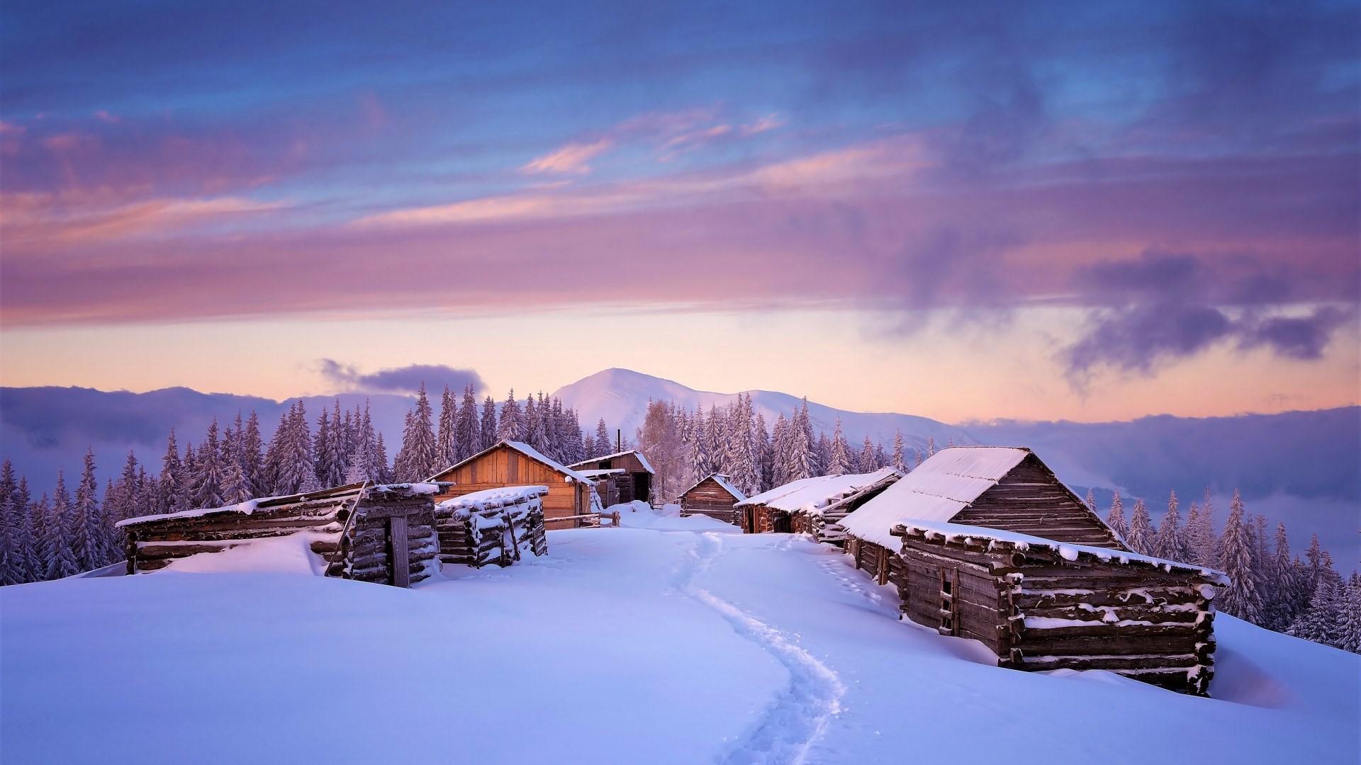 nature, landscape, snow, winter, trees, forest, mountains, HD Wallpaper