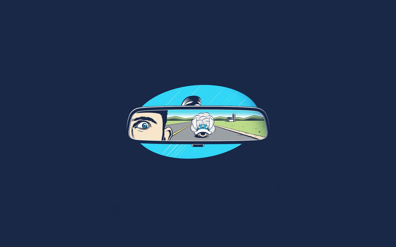 simple, Mario Kart, blue shell, video games, rearview mirror, humor, blue background, HD Wallpaper
