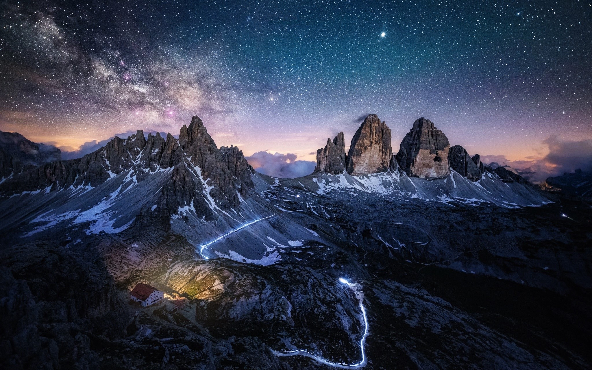 mountains, nature, landscape, sky, stars, night sky, HD Wallpaper