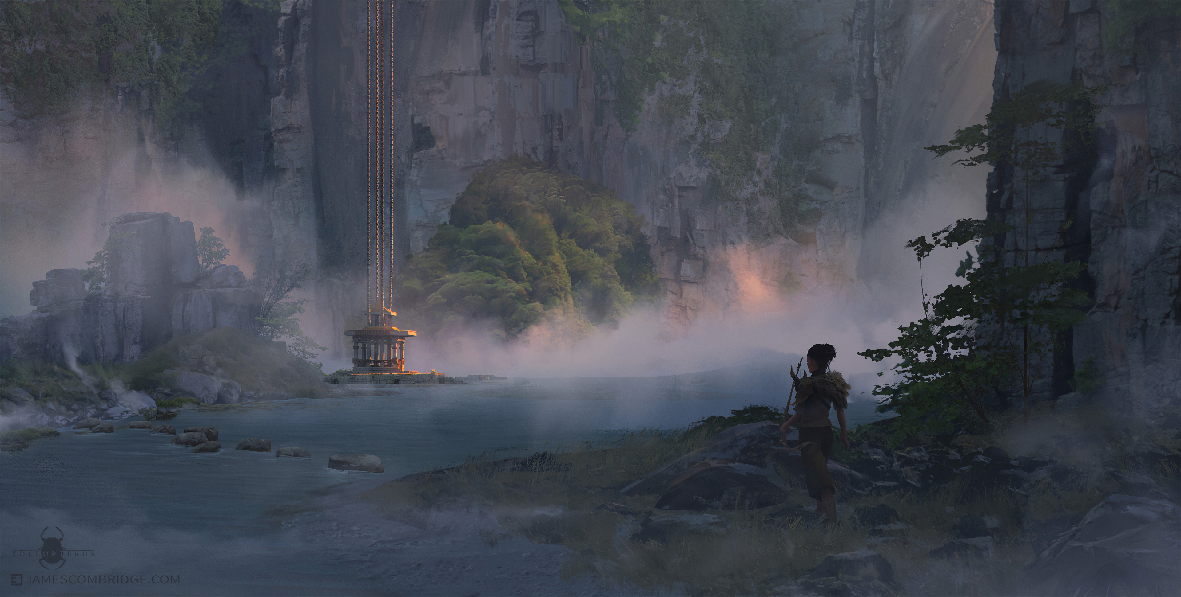 mountains, Chinese architecture, James Combridge, river, stream, HD Wallpaper