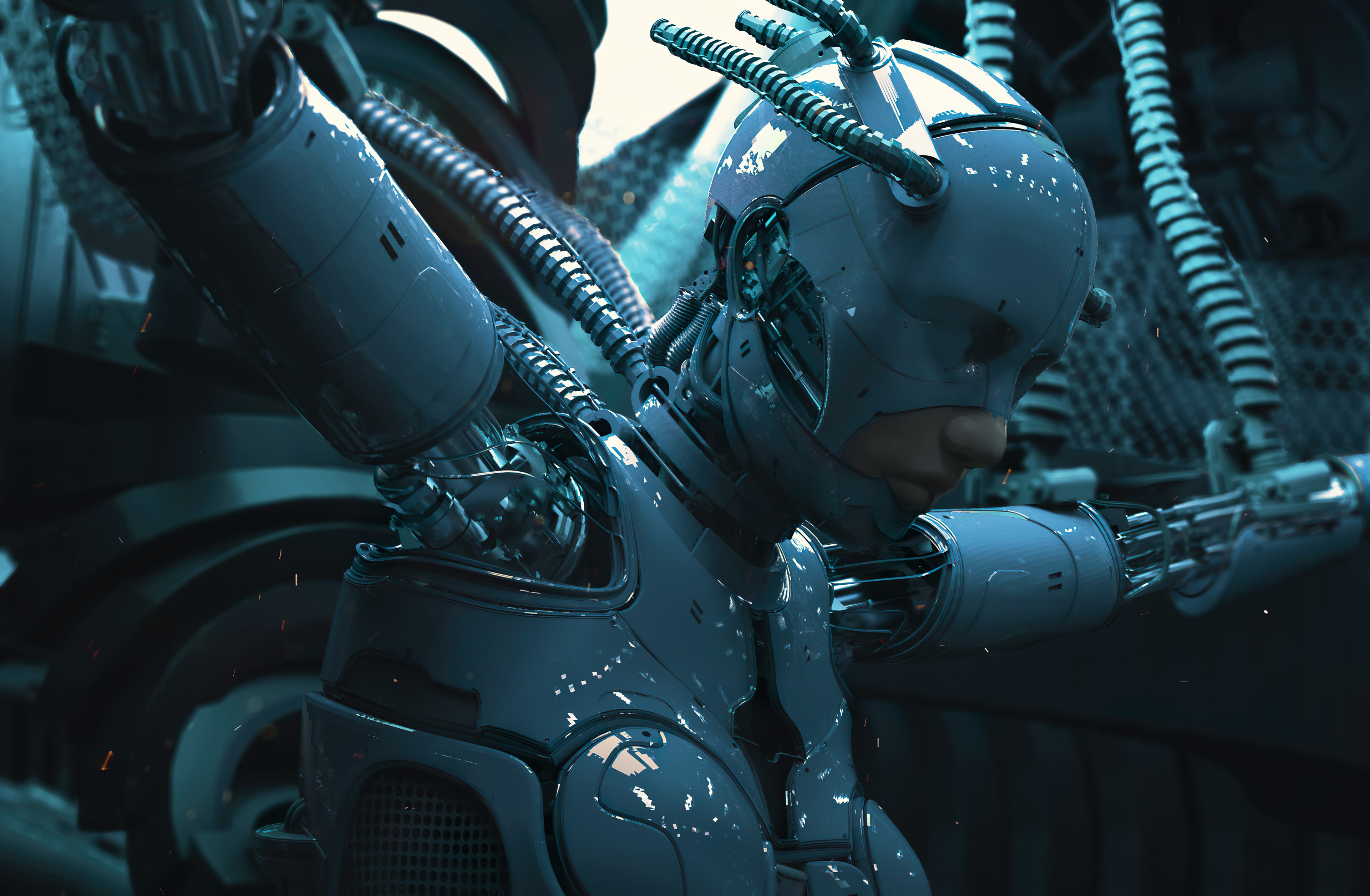 Jonathan Ching, robot, futuristic, wires, HD Wallpaper