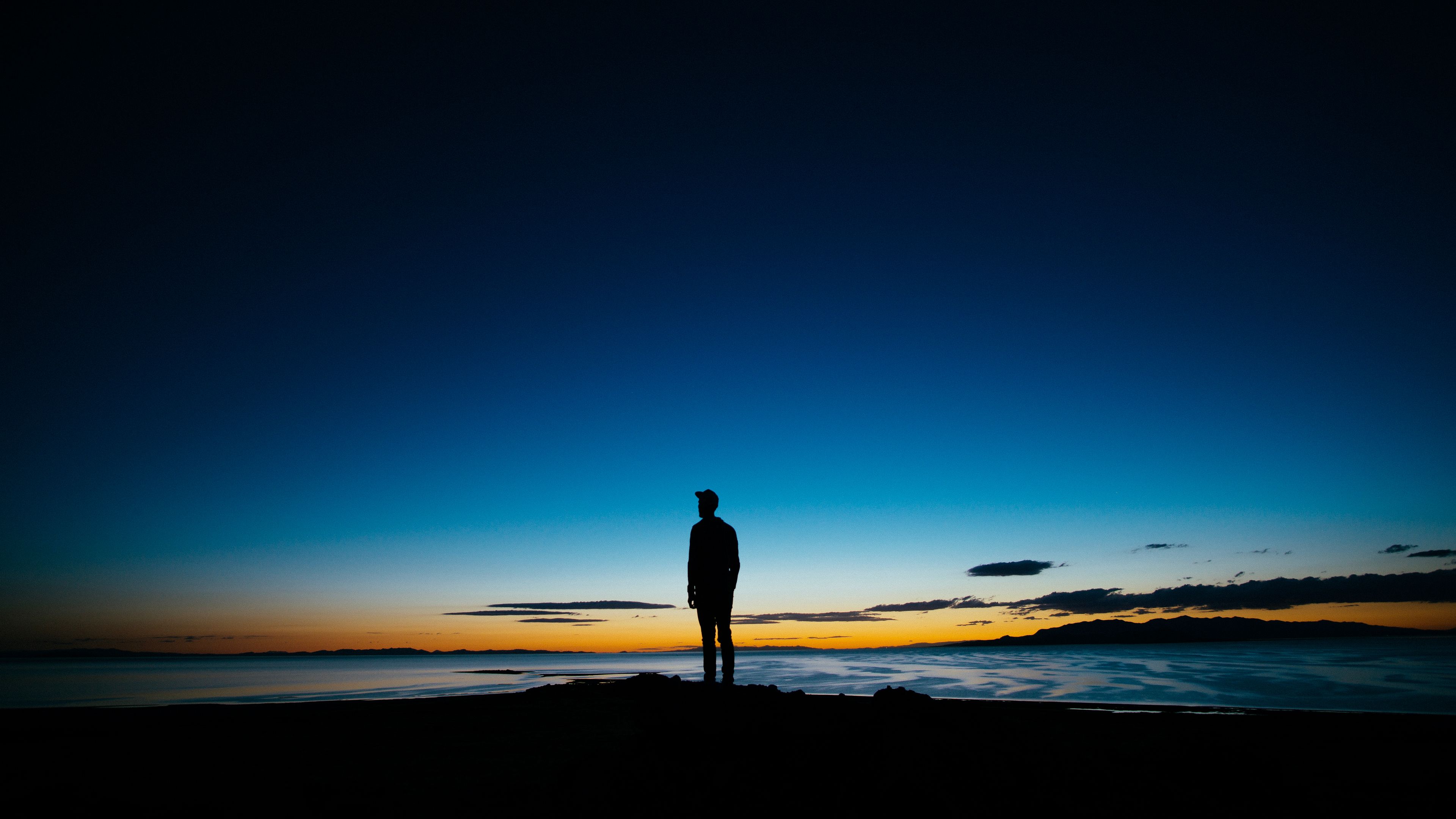 silhouette, night, horizon, coast, sky, dark, 4k, HD Wallpaper