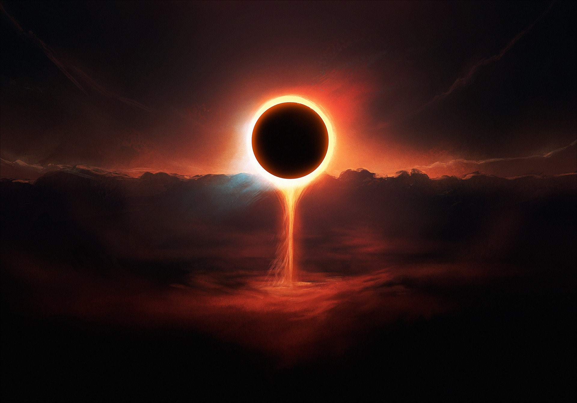 digital art, artwork, sky, clouds, dark, Sun, Berserk, HD Wallpaper
