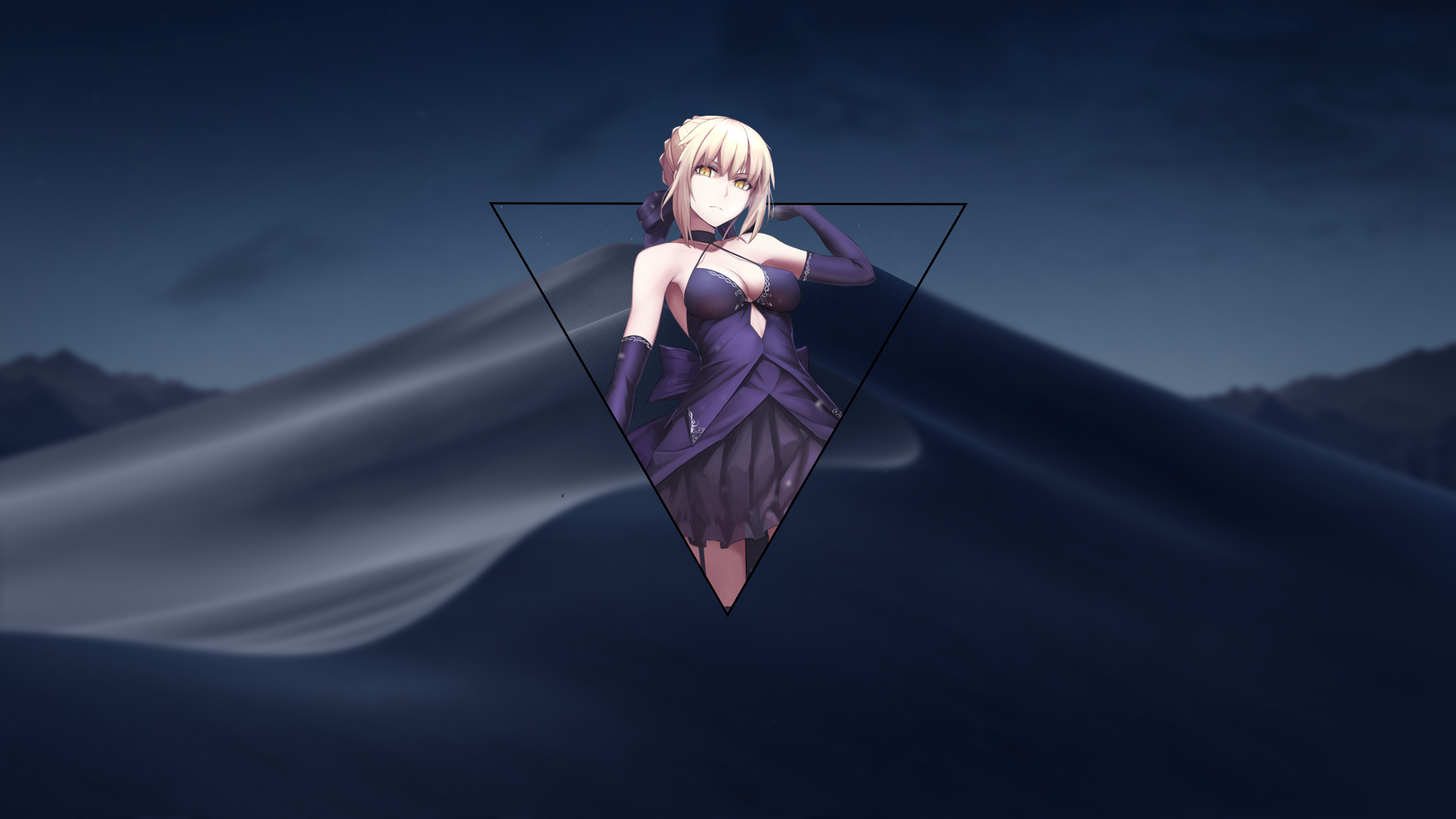 anime, render in shapes, anime girls, dress, blonde, boobs, yellow eyes, HD Wallpaper