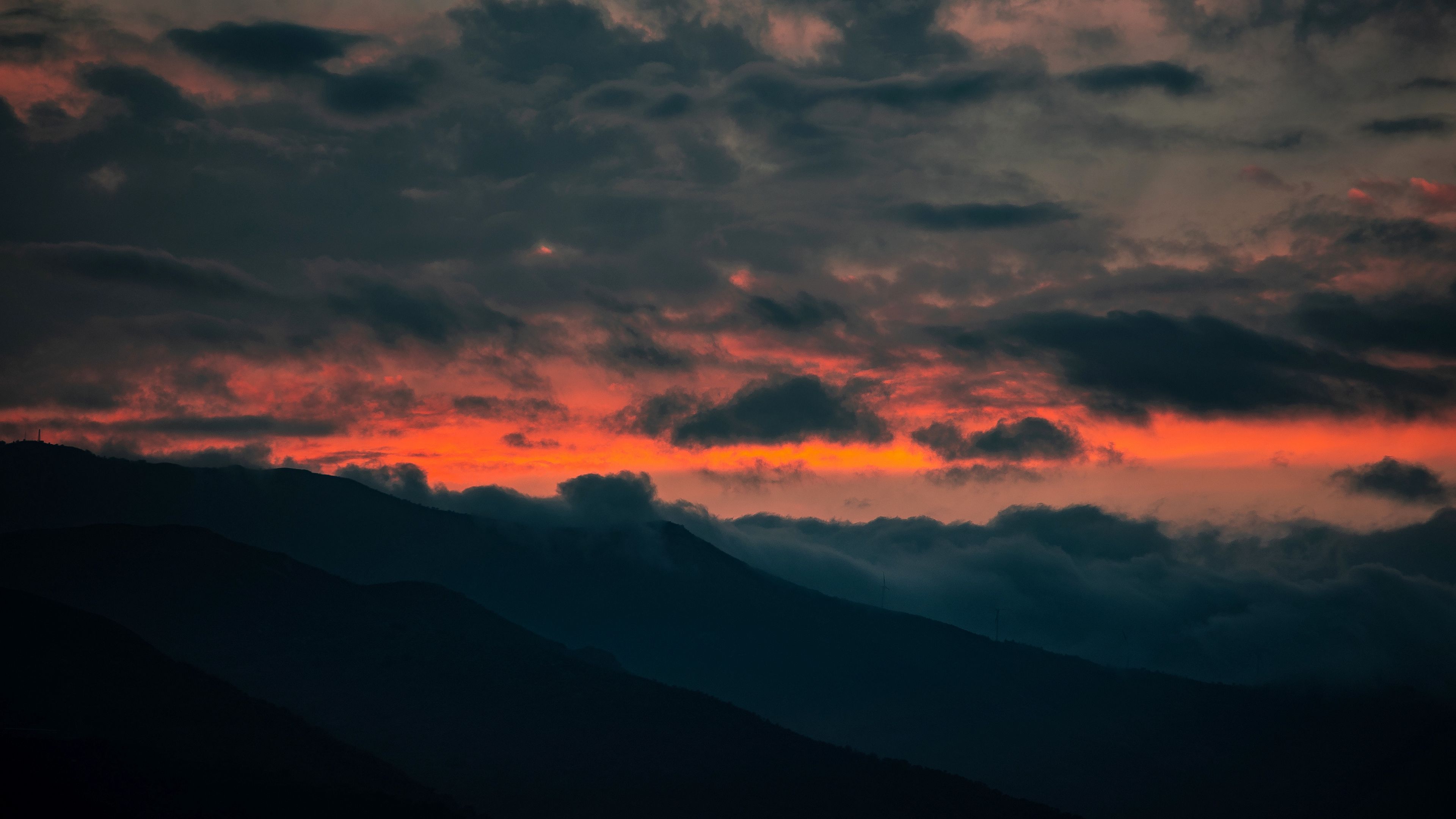mountains, clouds, night, dark, porous, 4k, HD Wallpaper