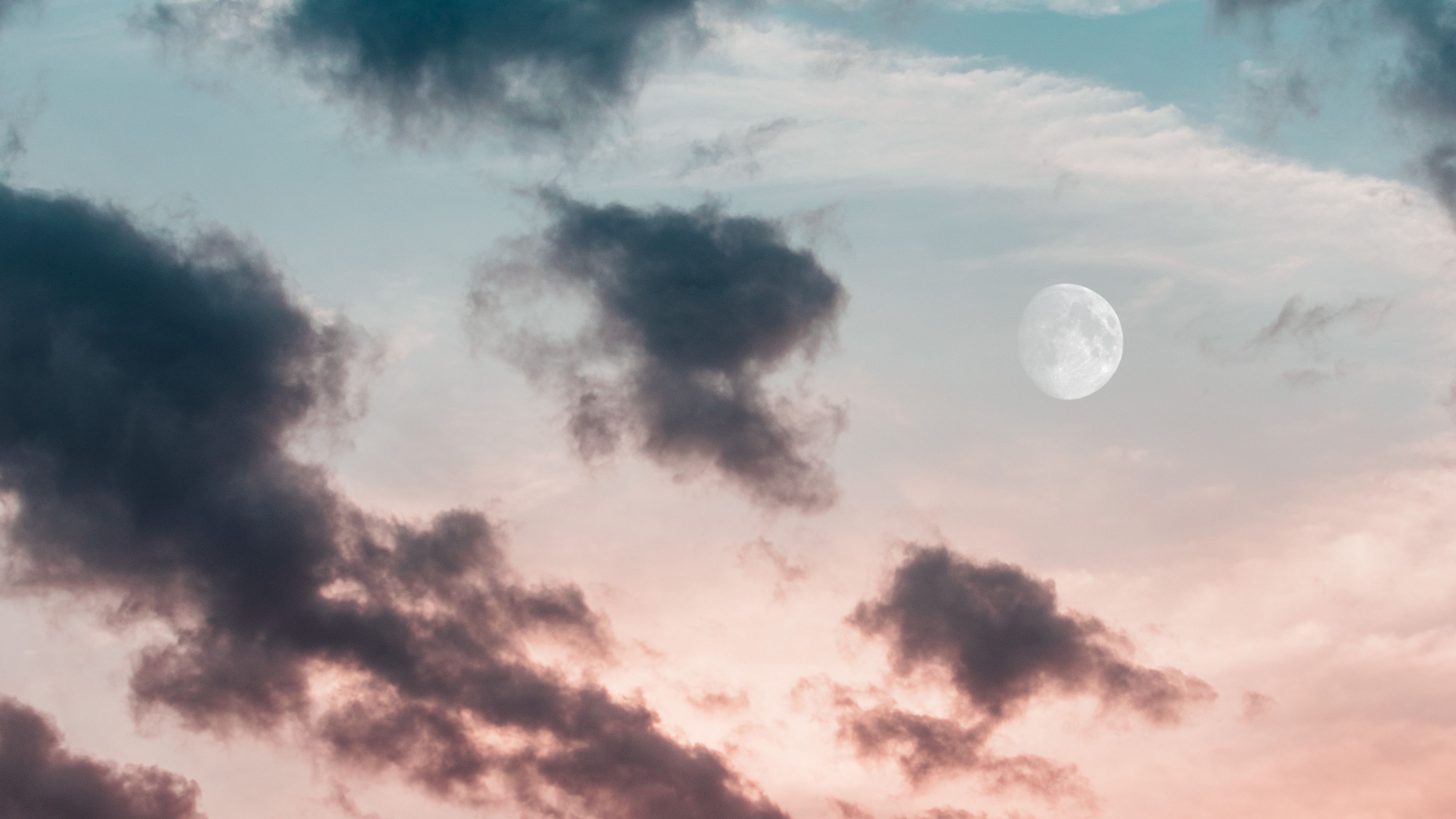 clouds, sky, moon, 4k, HD Wallpaper