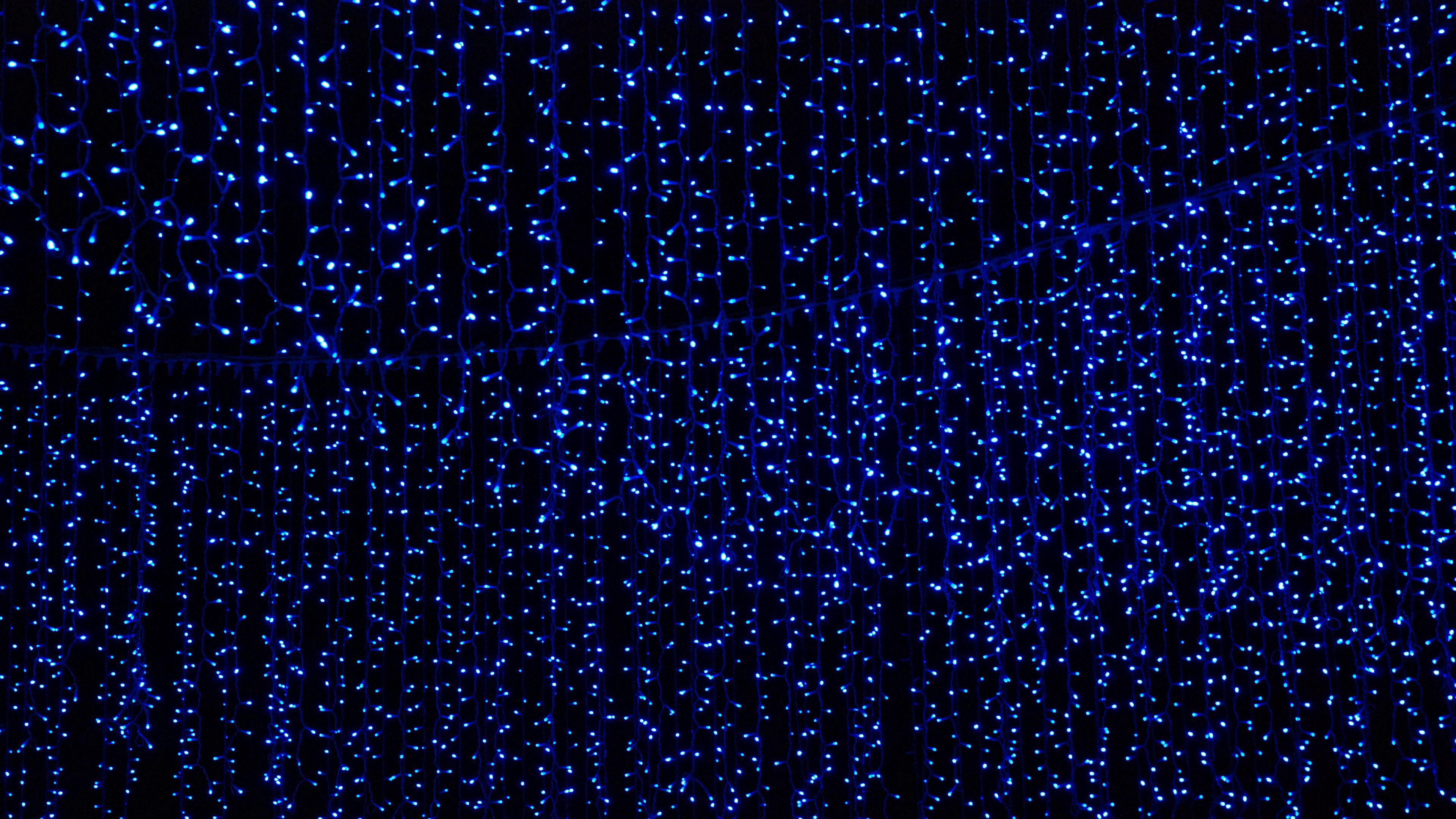 garland, light, neon, decoration, glow, blue, 4k, HD Wallpaper