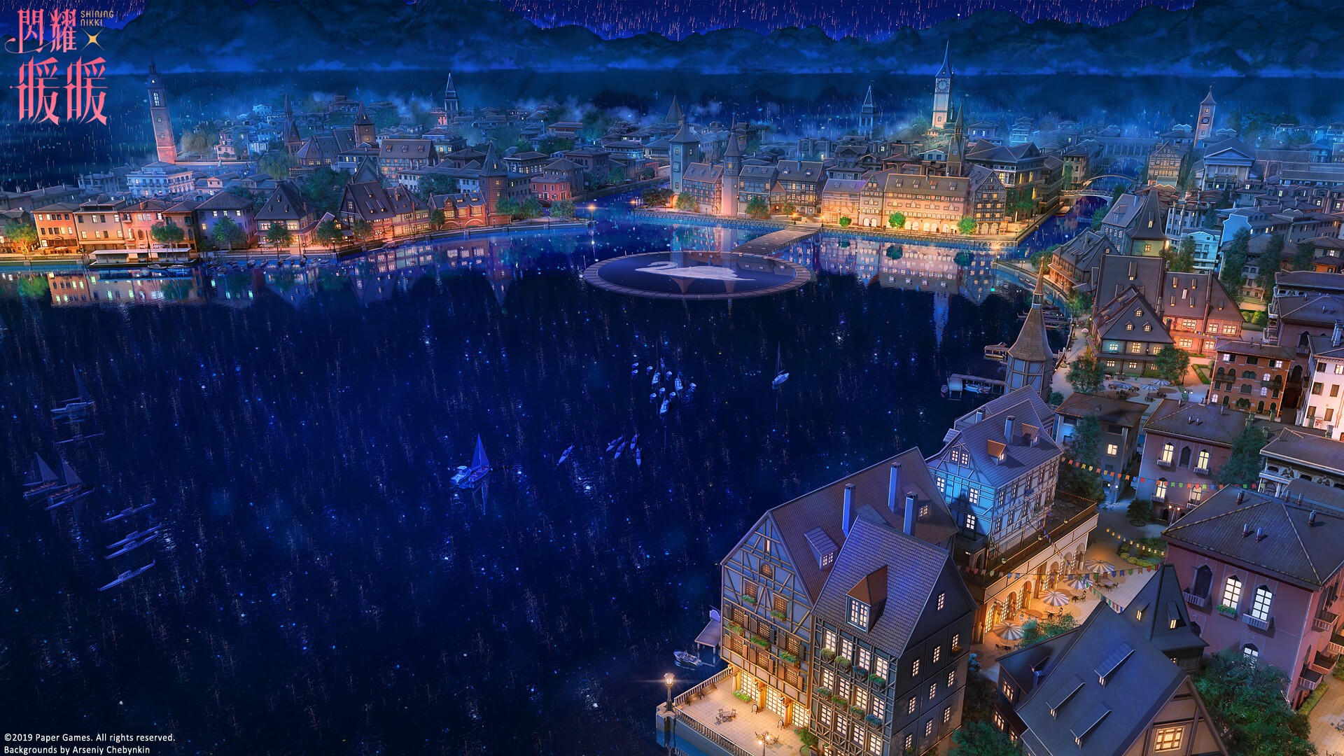 artwork, lake, city, night, HD Wallpaper