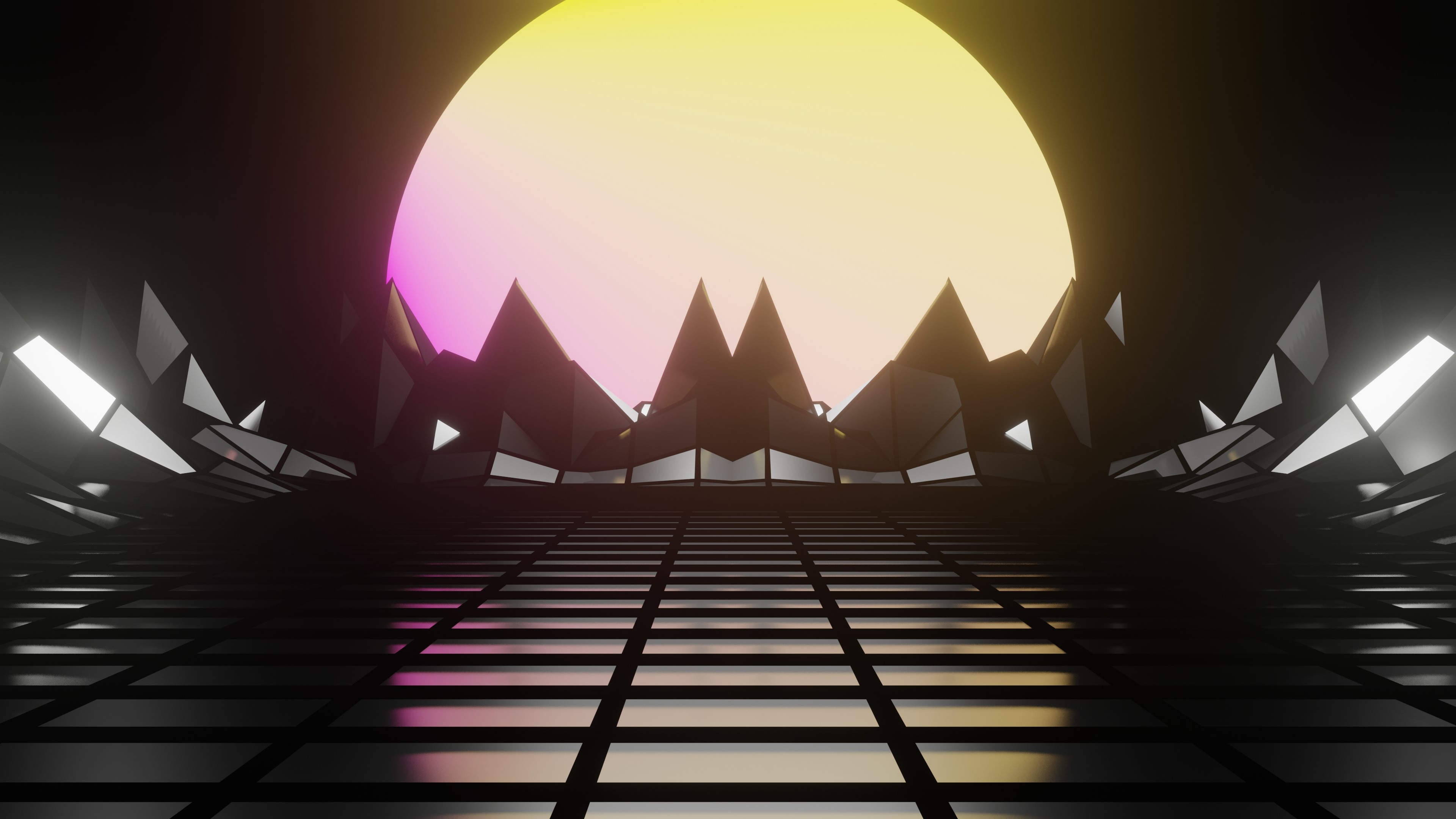 Retro style, dark, low poly, reflection, Blender, HD Wallpaper