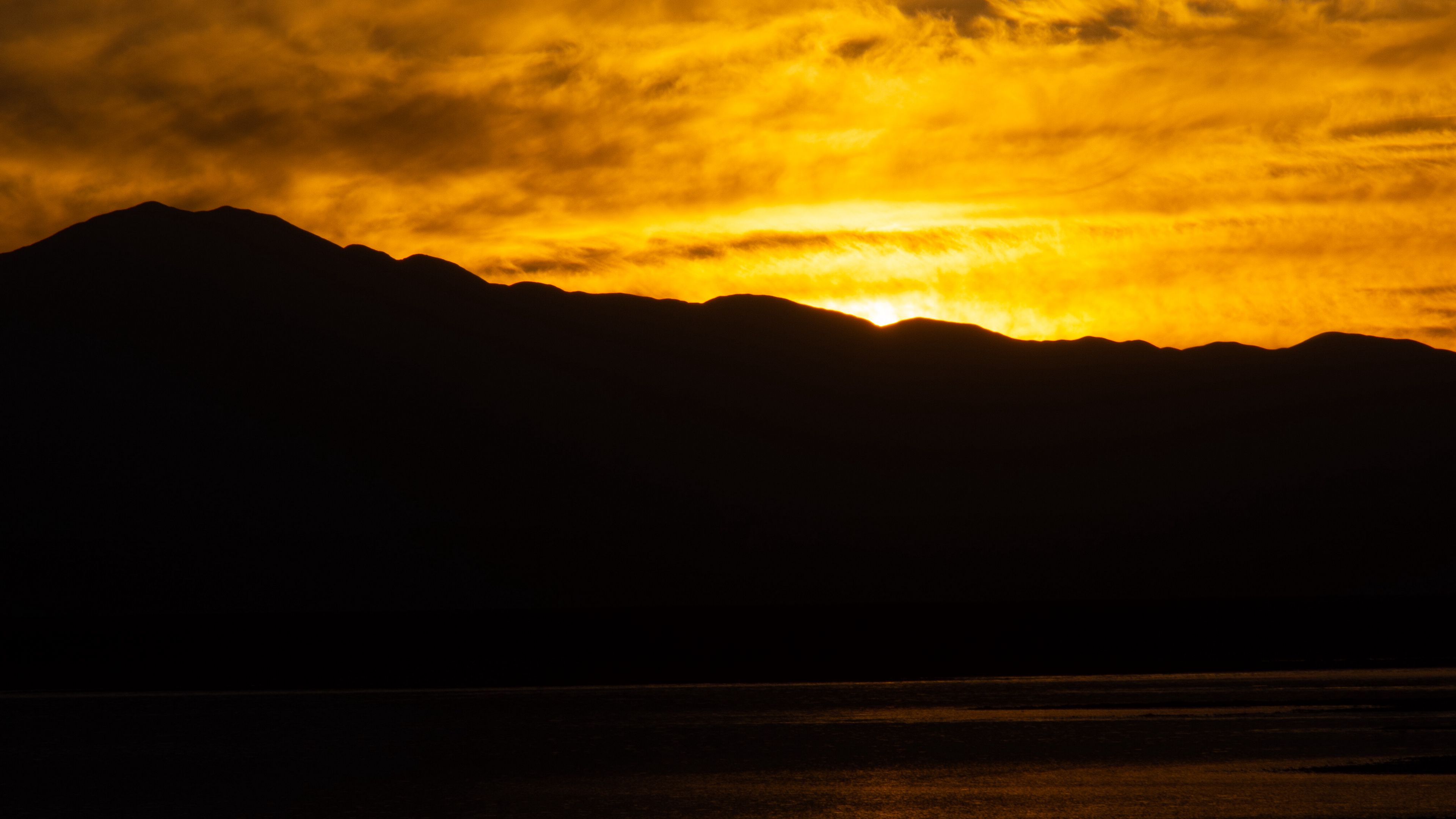 hill, sunset, reflection, 4k, HD Wallpaper