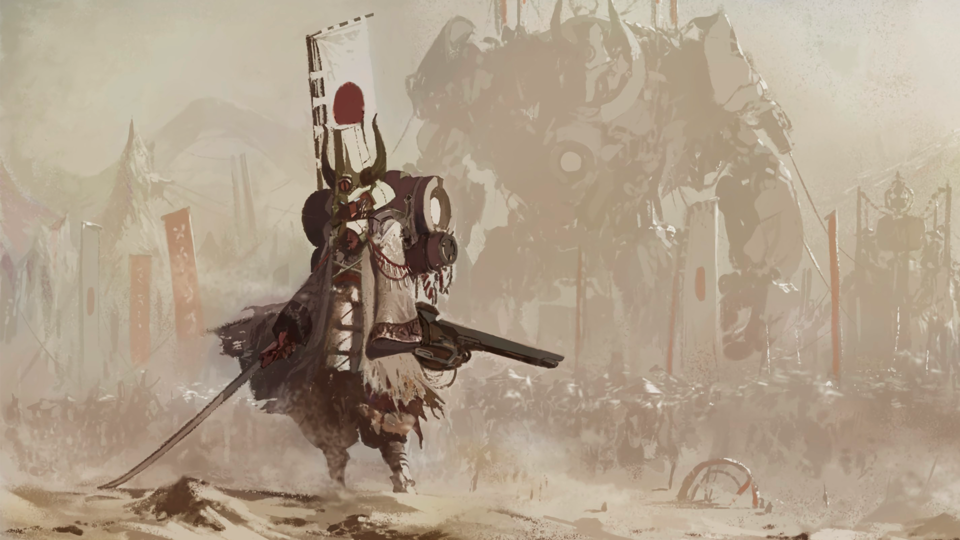 Japan, samurai, katana, fantasy art, mech, steampunk, HD Wallpaper