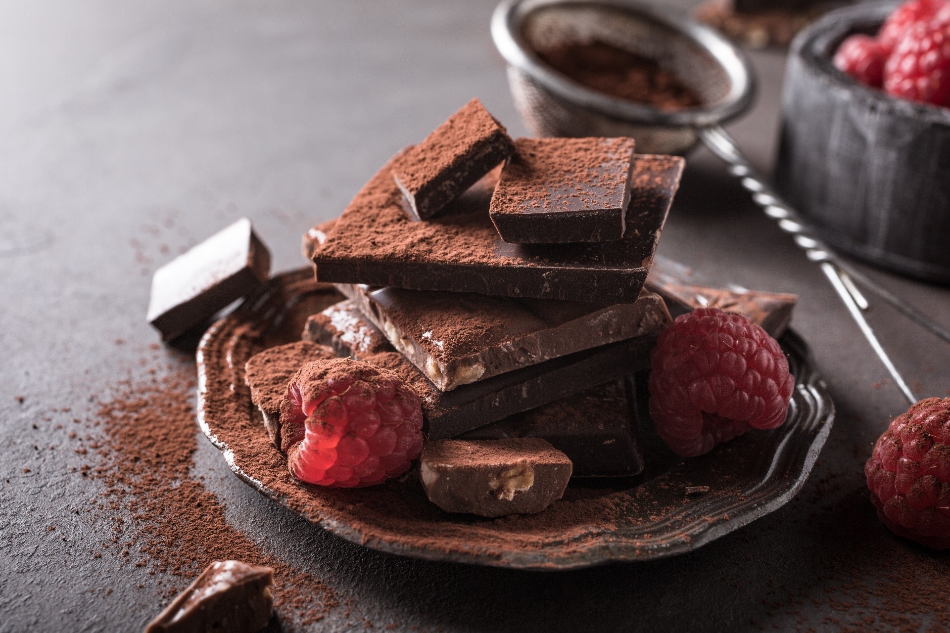 food, sweets, berries, chocolate, powder, HD Wallpaper