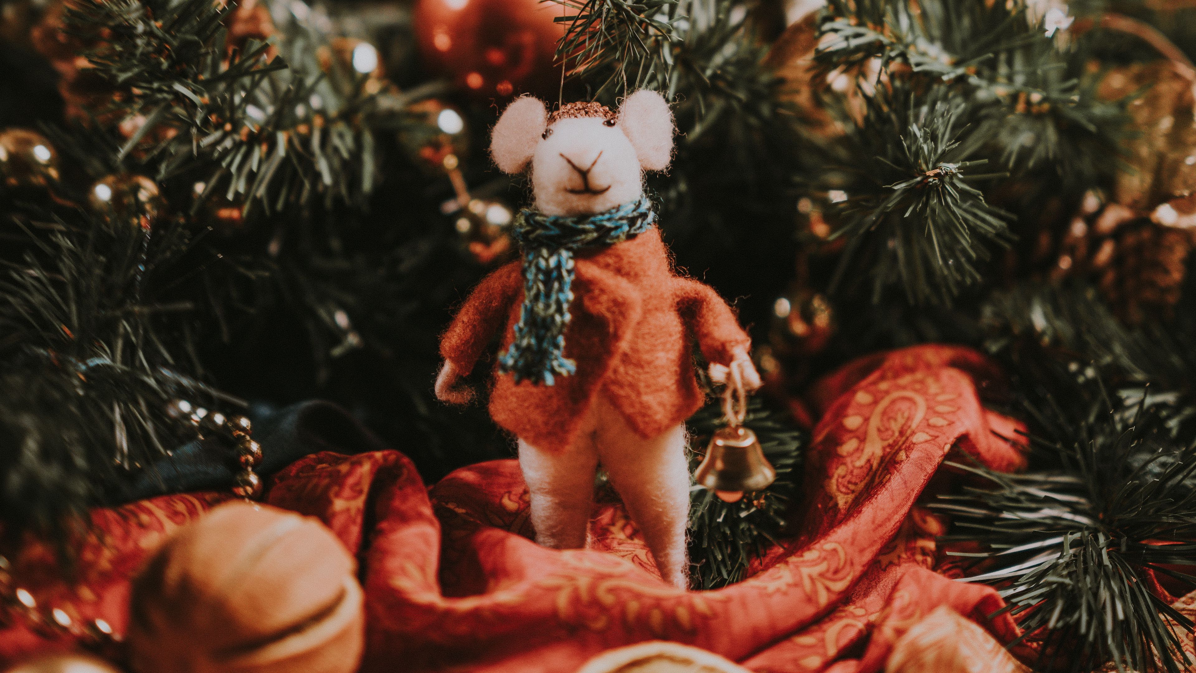 mouse, toy, christmas, new year, decoration, blur, 4k, HD Wallpaper