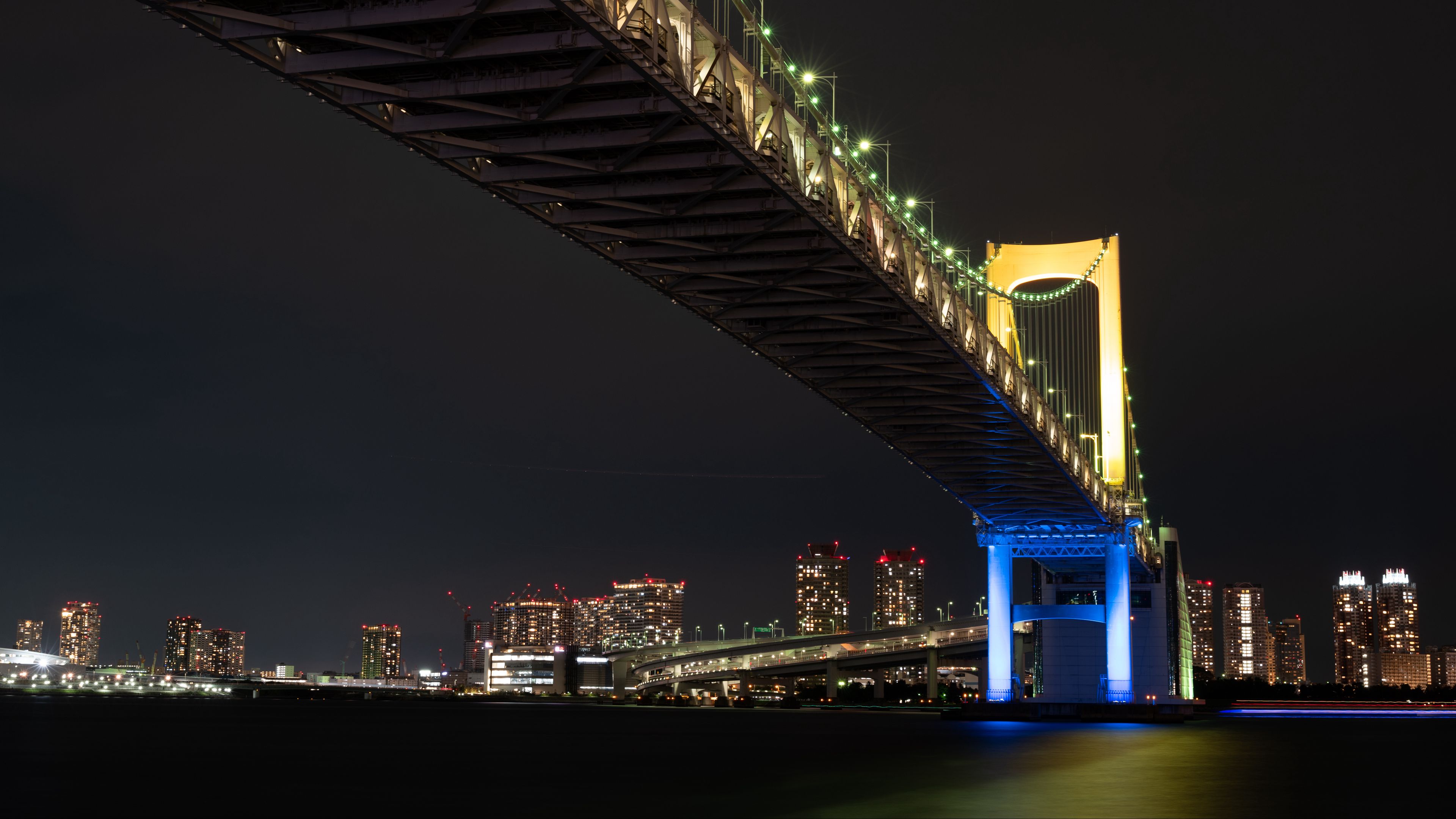 night city, bridge, lights, city lights, tokyo, 4k, HD Wallpaper