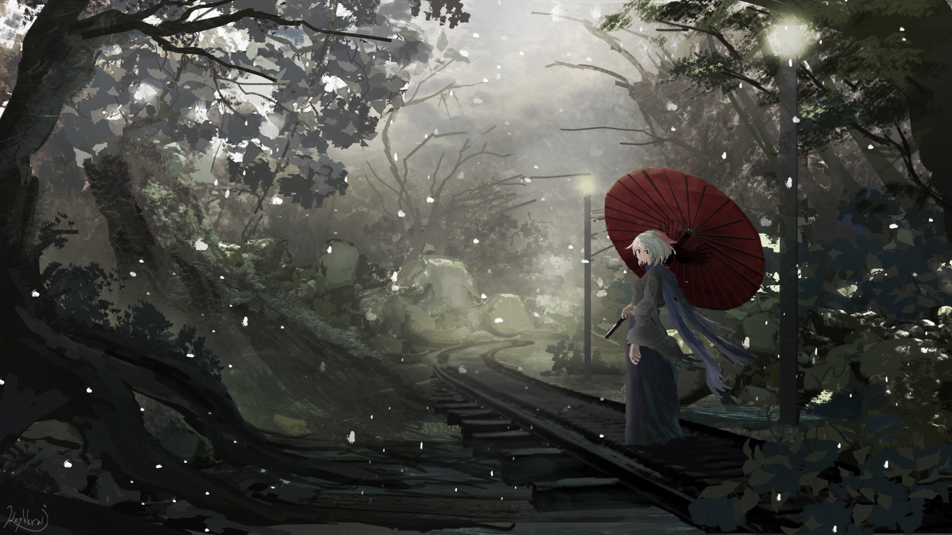 anime, anime girls, original characters, white hair, winter, snow, HD Wallpaper