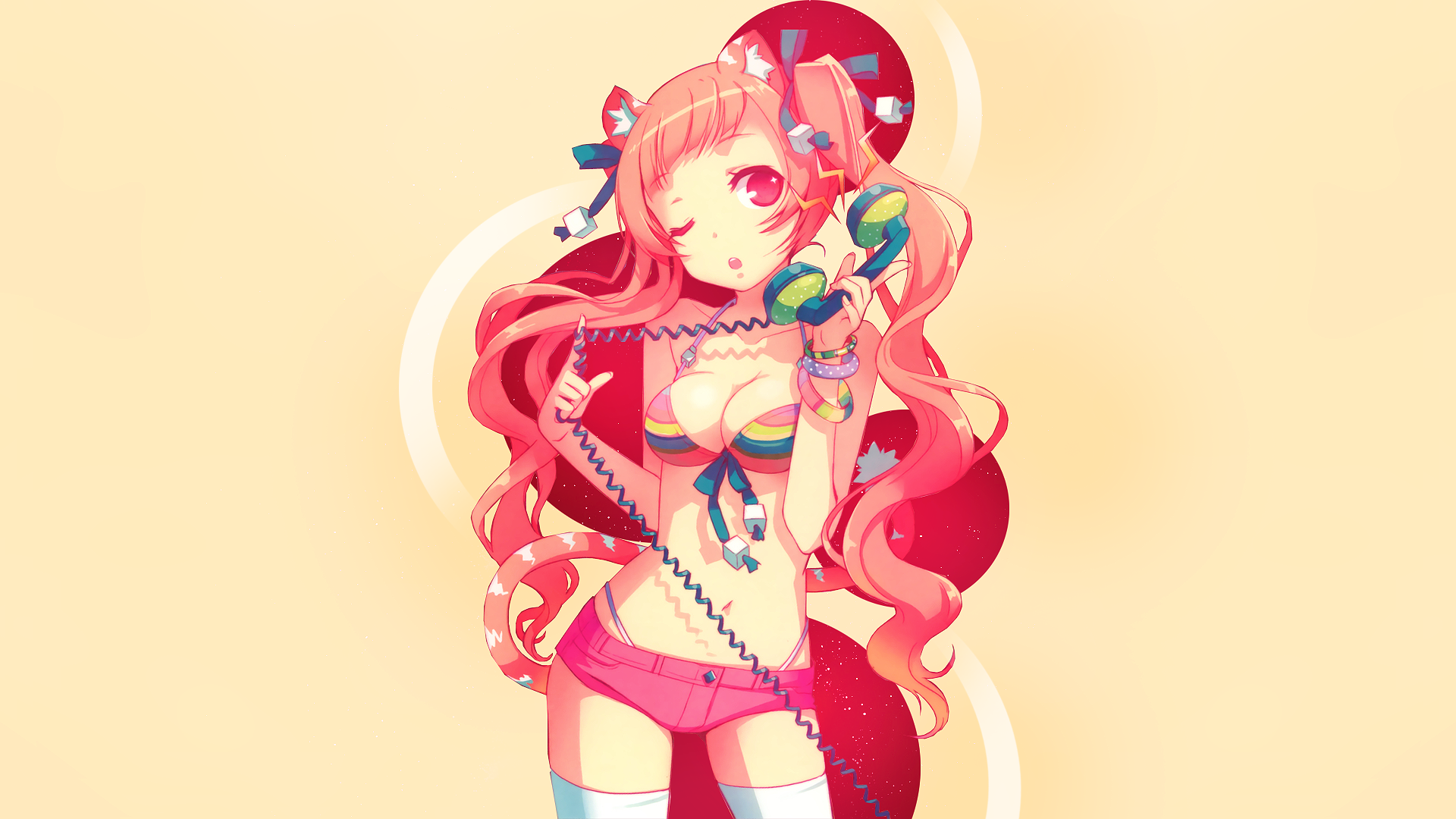 simple background, pink hair, long hair, HD Wallpaper