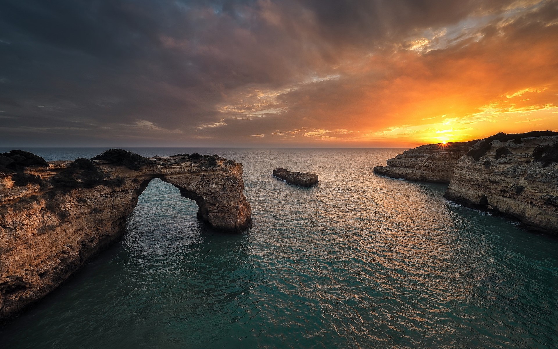 sunset, cliff, nature, landscape, sea, rock, sky, water, sunlight, coast, HD Wallpaper