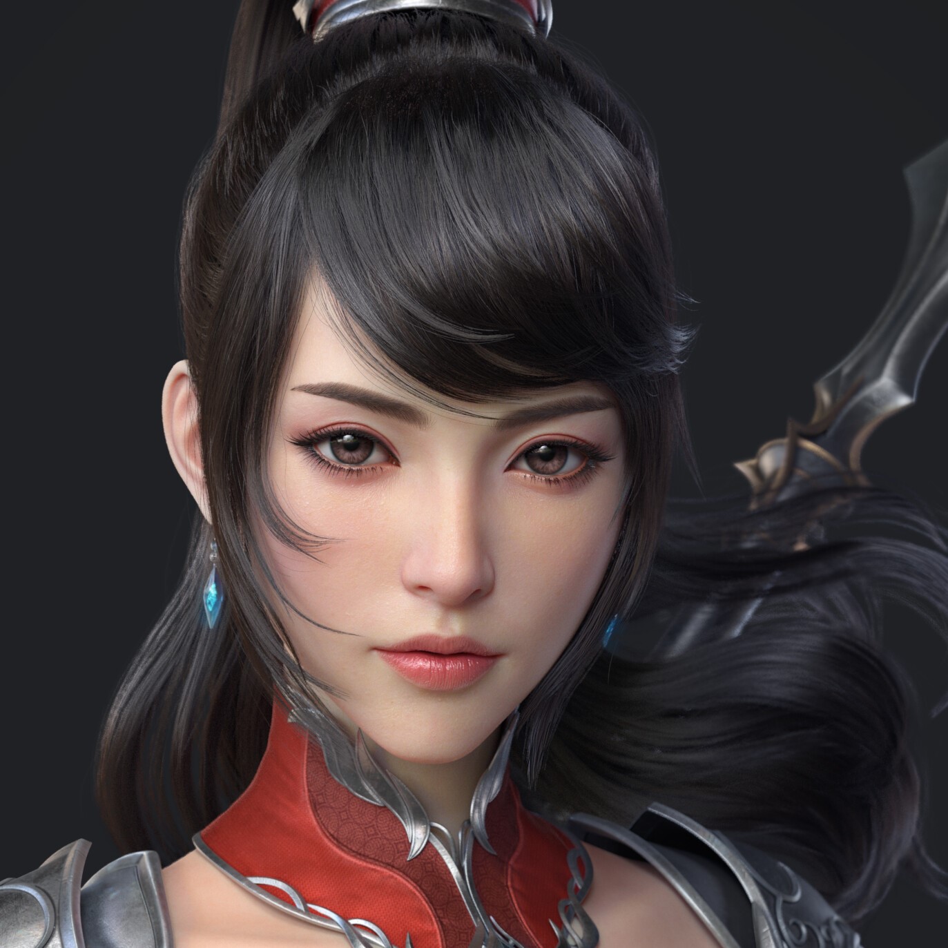 digital art, face, Asian, fantasy girl, dark hair, fantasy art, Huifeng Huan, HD Wallpaper