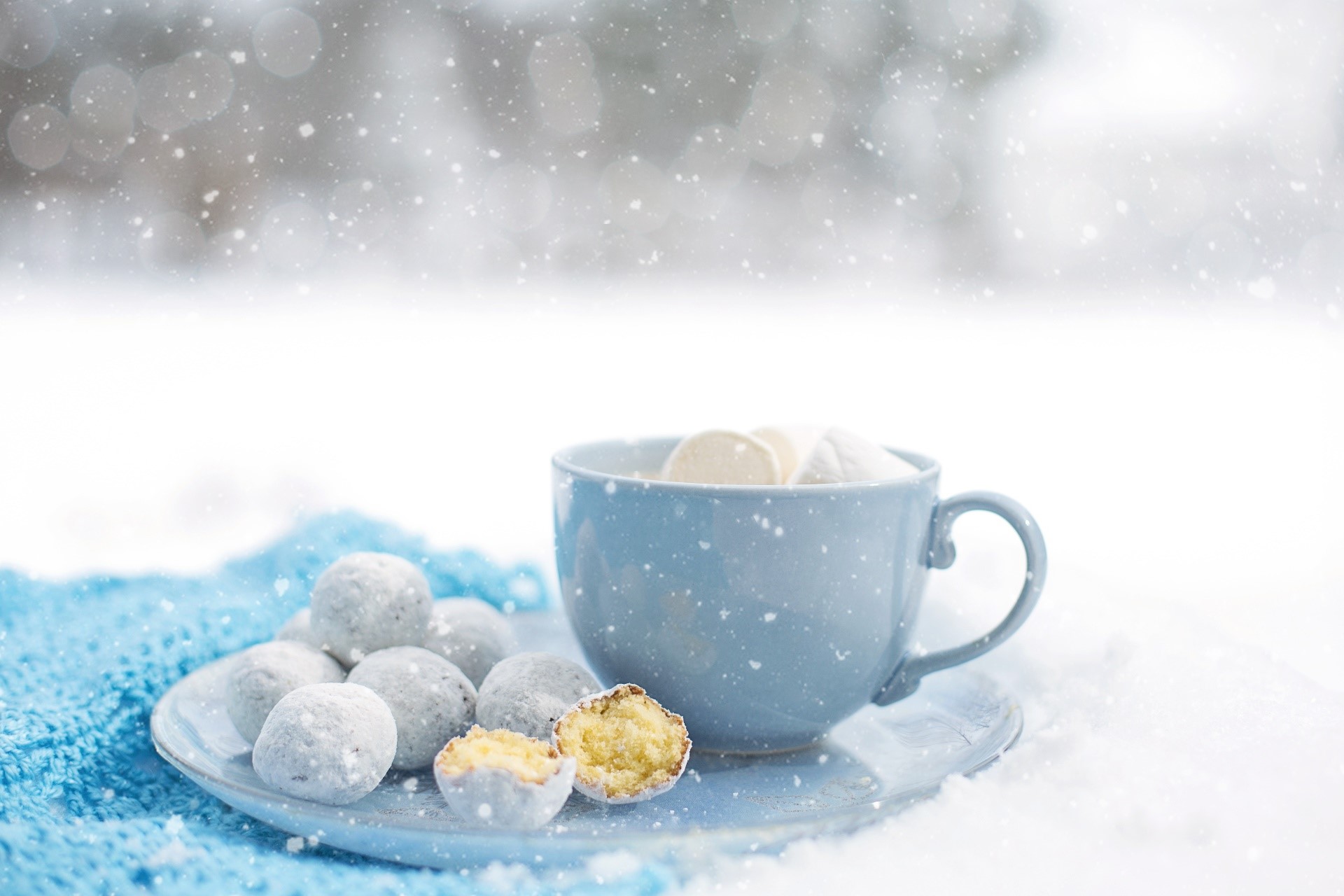 snow, sweets, cup, food, cookies, HD Wallpaper
