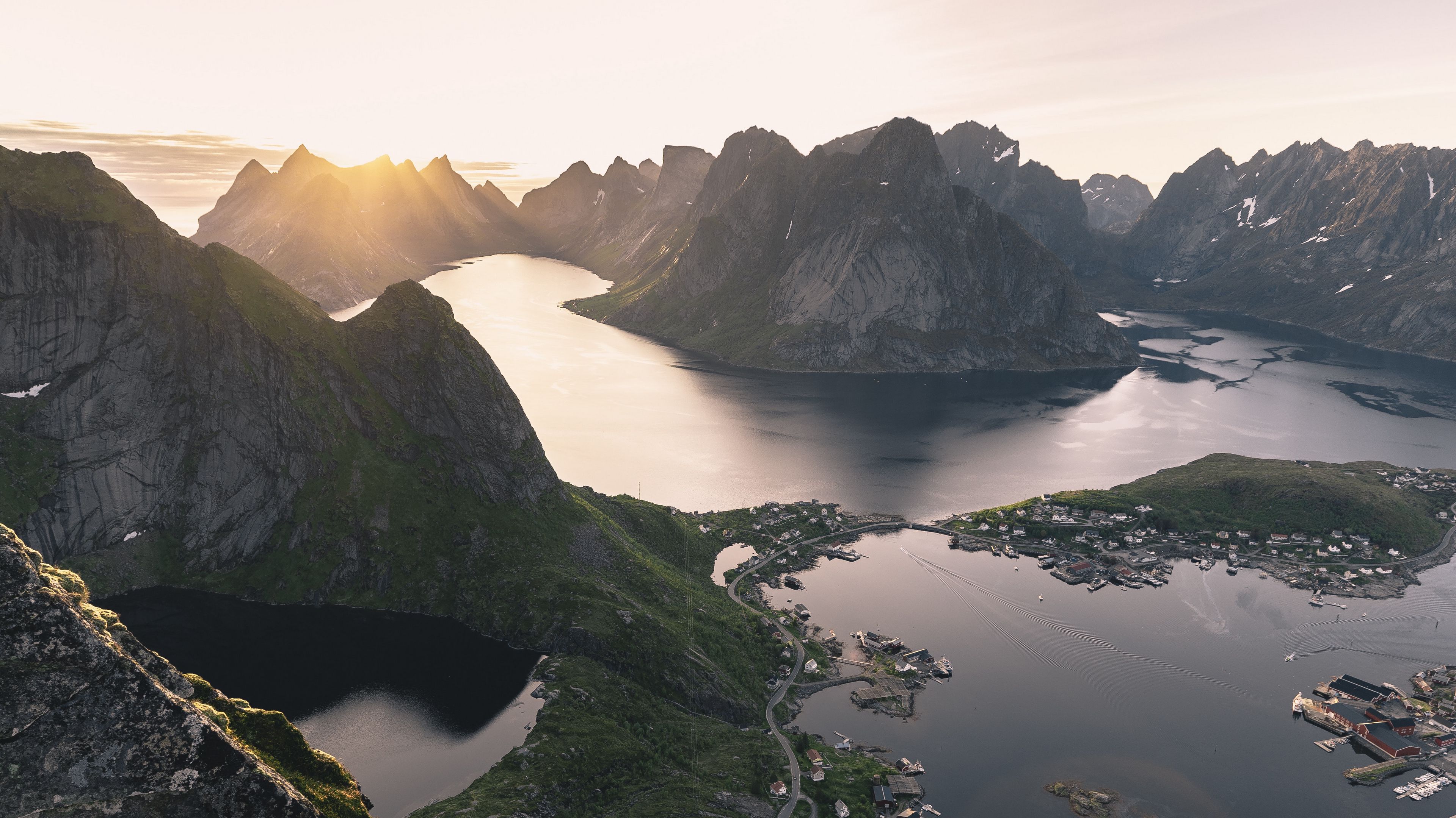 mountains, lake, aerial view, 4k, HD Wallpaper