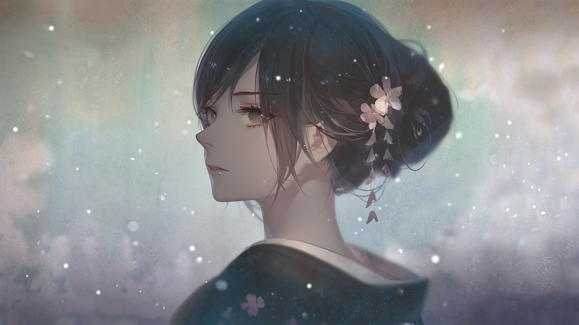 anime, women, anime girls, dark hair, ASK (artist), HD Wallpaper