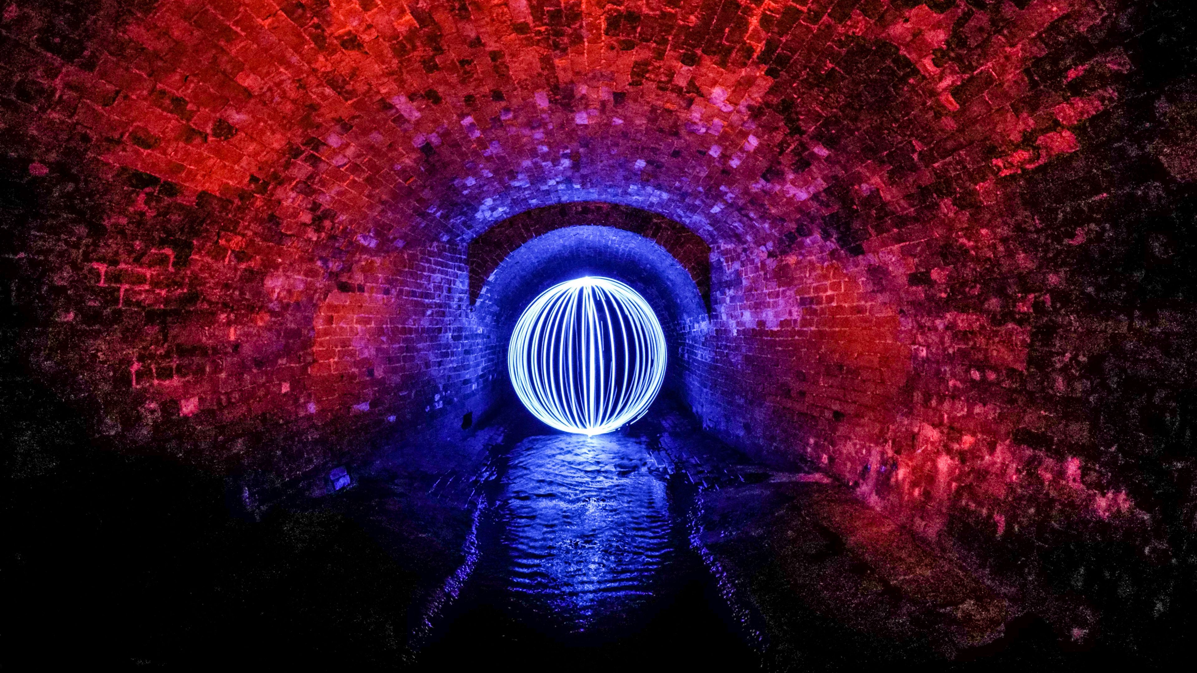 ball, tunnel, lights, walls, 4k, HD Wallpaper