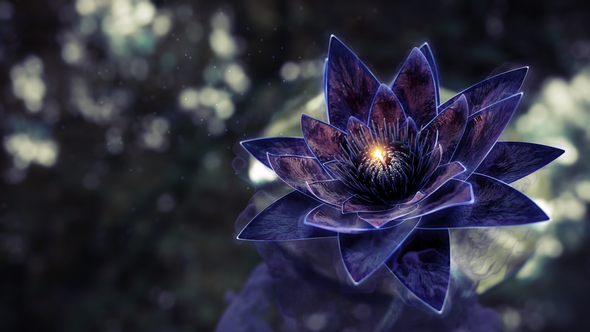 digital art, plants, lotus flowers, flowers, blue flowers, HD Wallpaper