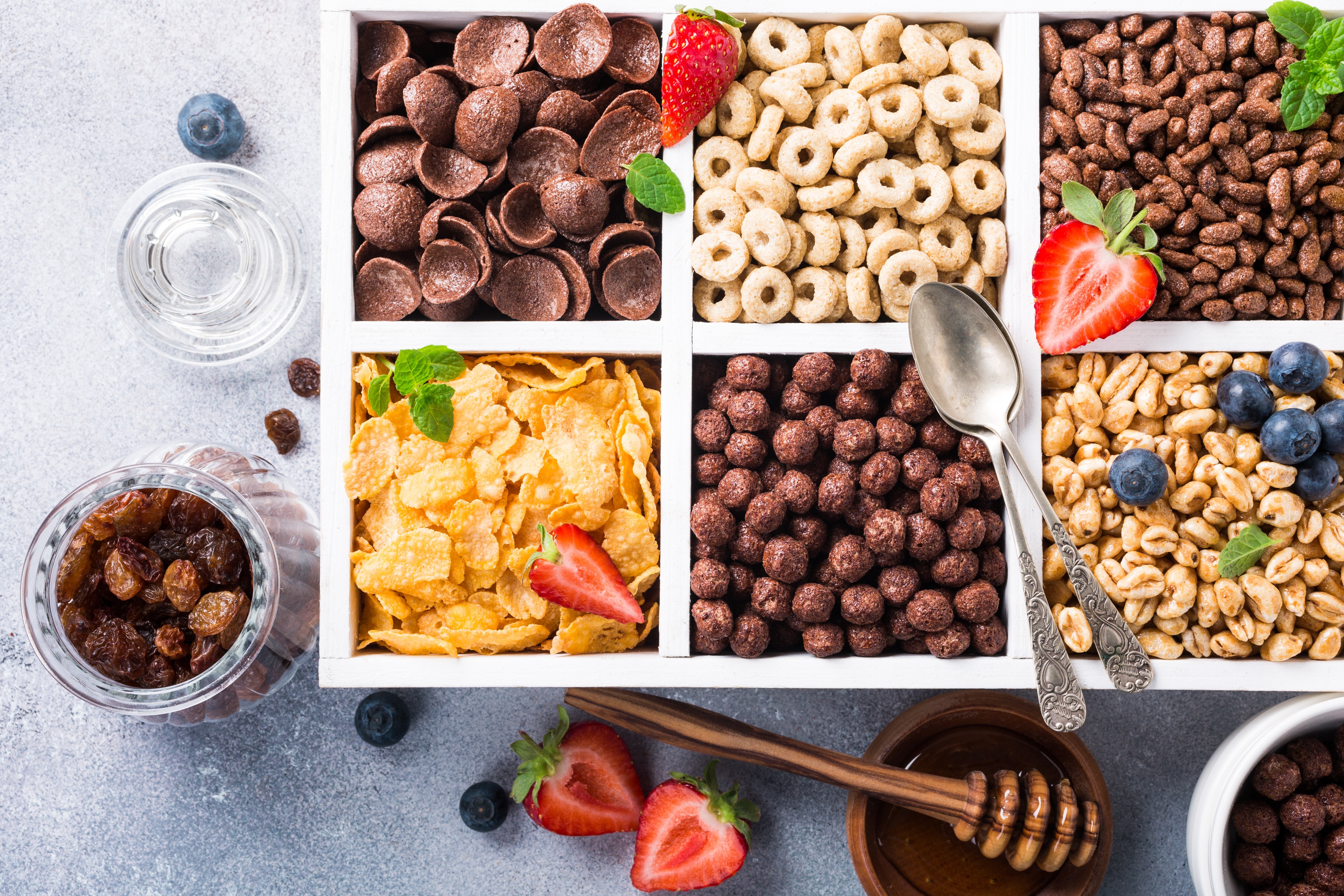 food, fruit, cereal, strawberries, berries, spoon, square, HD Wallpaper