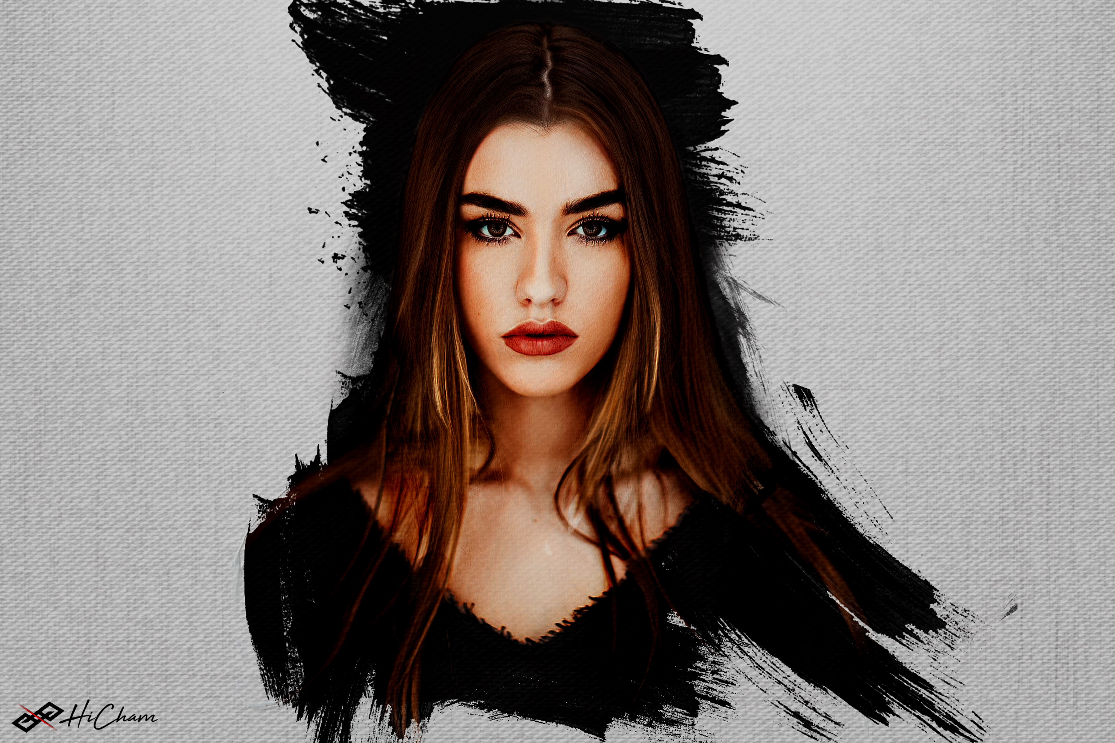white background, painting, women, artwork, portrait, red lipstick, long hair, simple background, HD Wallpaper