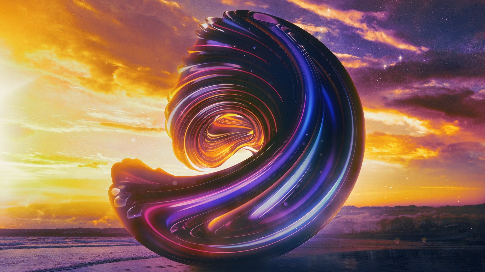 cover art, sky, sunlight, shapes, digital art, HD Wallpaper