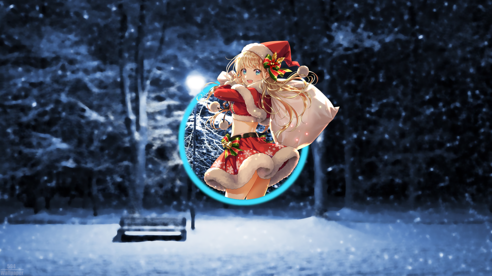 anime girls, Christmas, snow, blurred, picture-in-picture, winter, HD Wallpaper