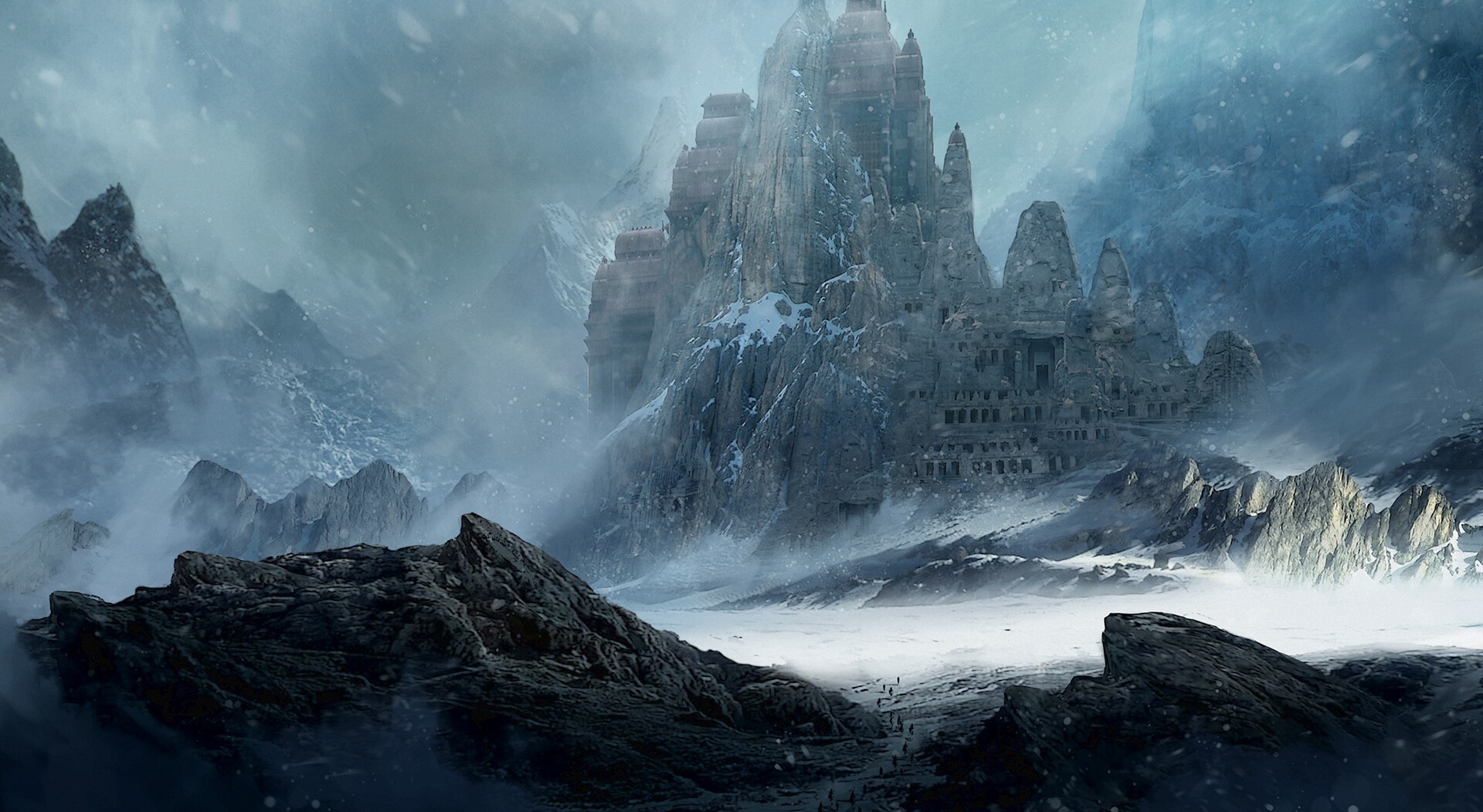 rock, mountains, nature, artwork, fantasy art, HD Wallpaper
