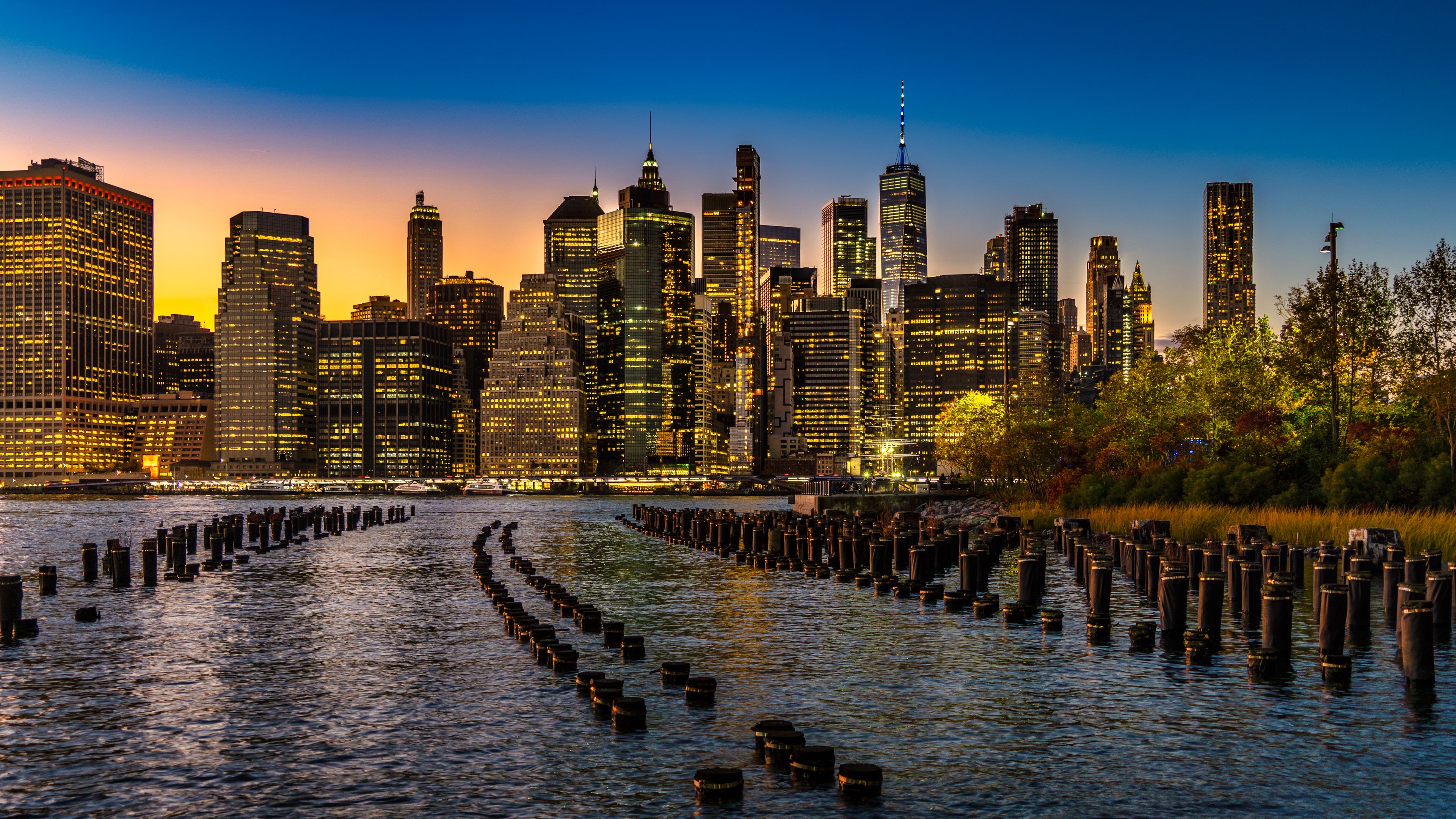 night city, water, new york, 4k, HD Wallpaper
