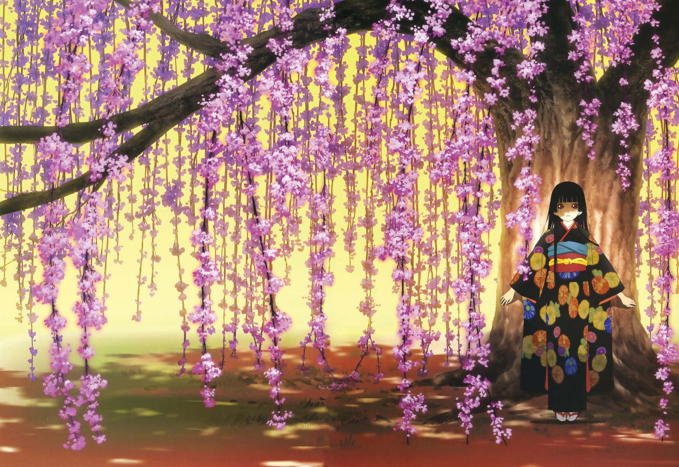 Jigoku Shoujo, Enma Ai, anime girls, anime, flowers, trees, HD Wallpaper