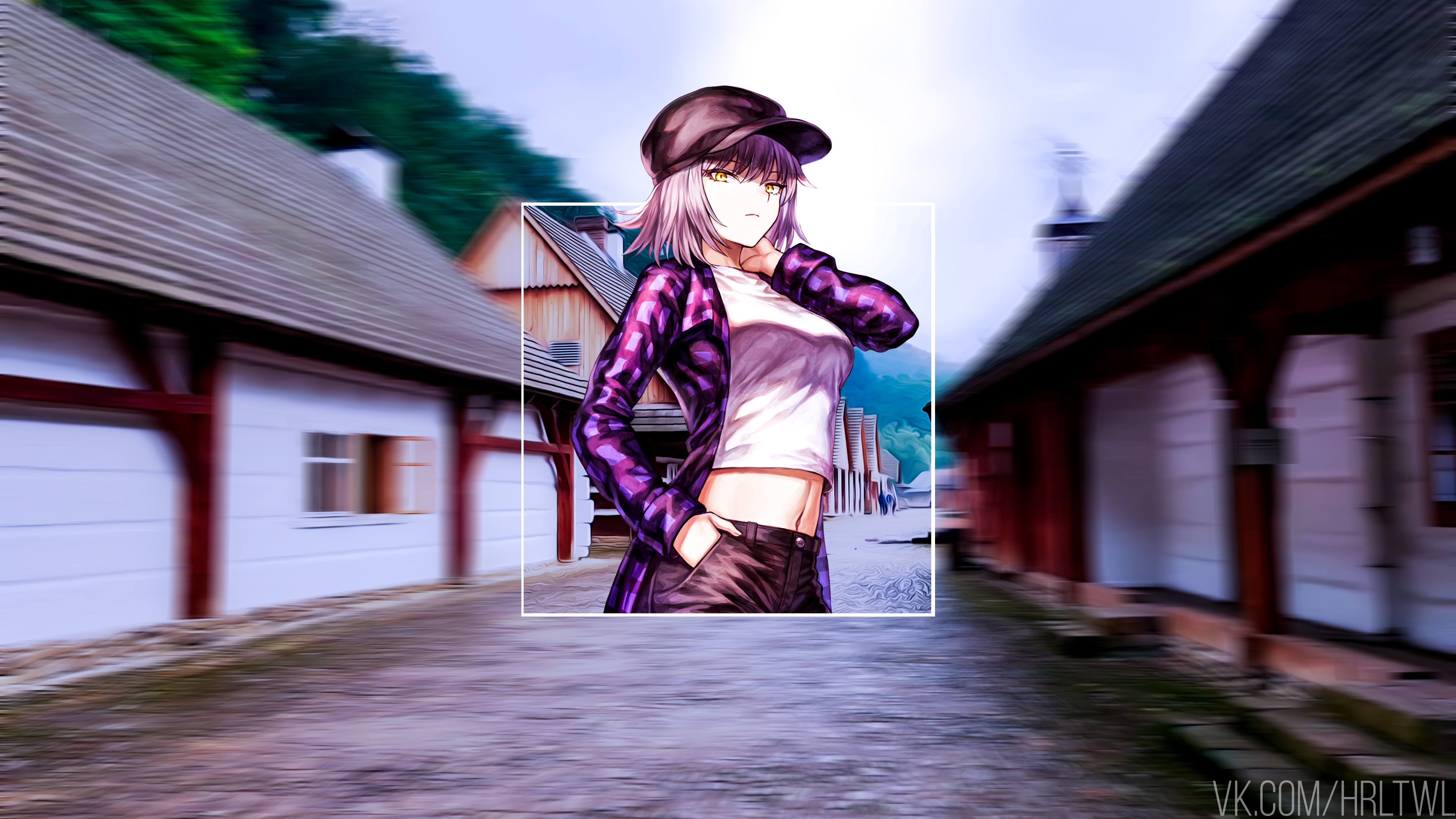 anime, anime girls, yellow eyes, hat, HD Wallpaper