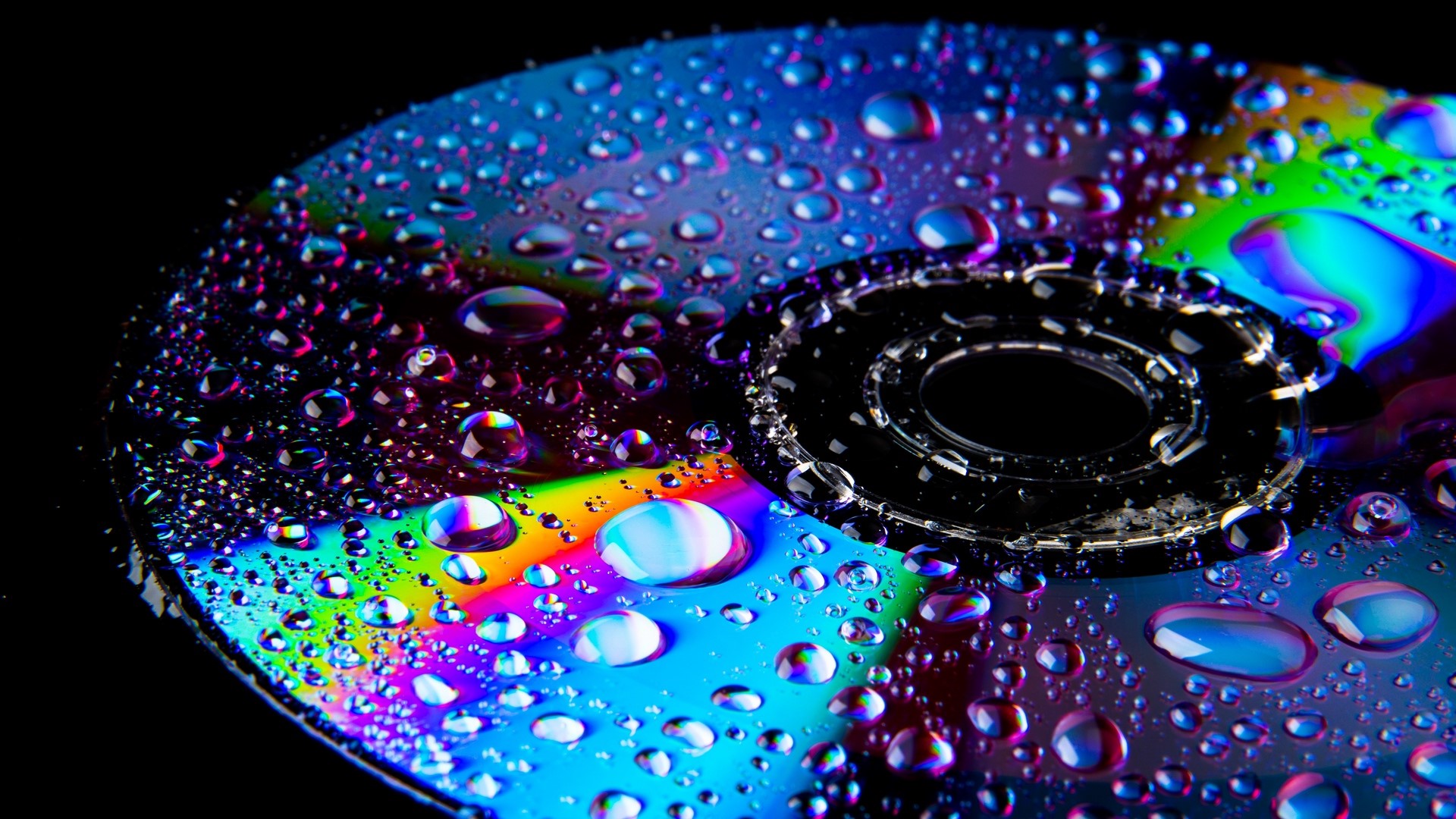 water drops, water, discs, shiny, colorful, HD Wallpaper