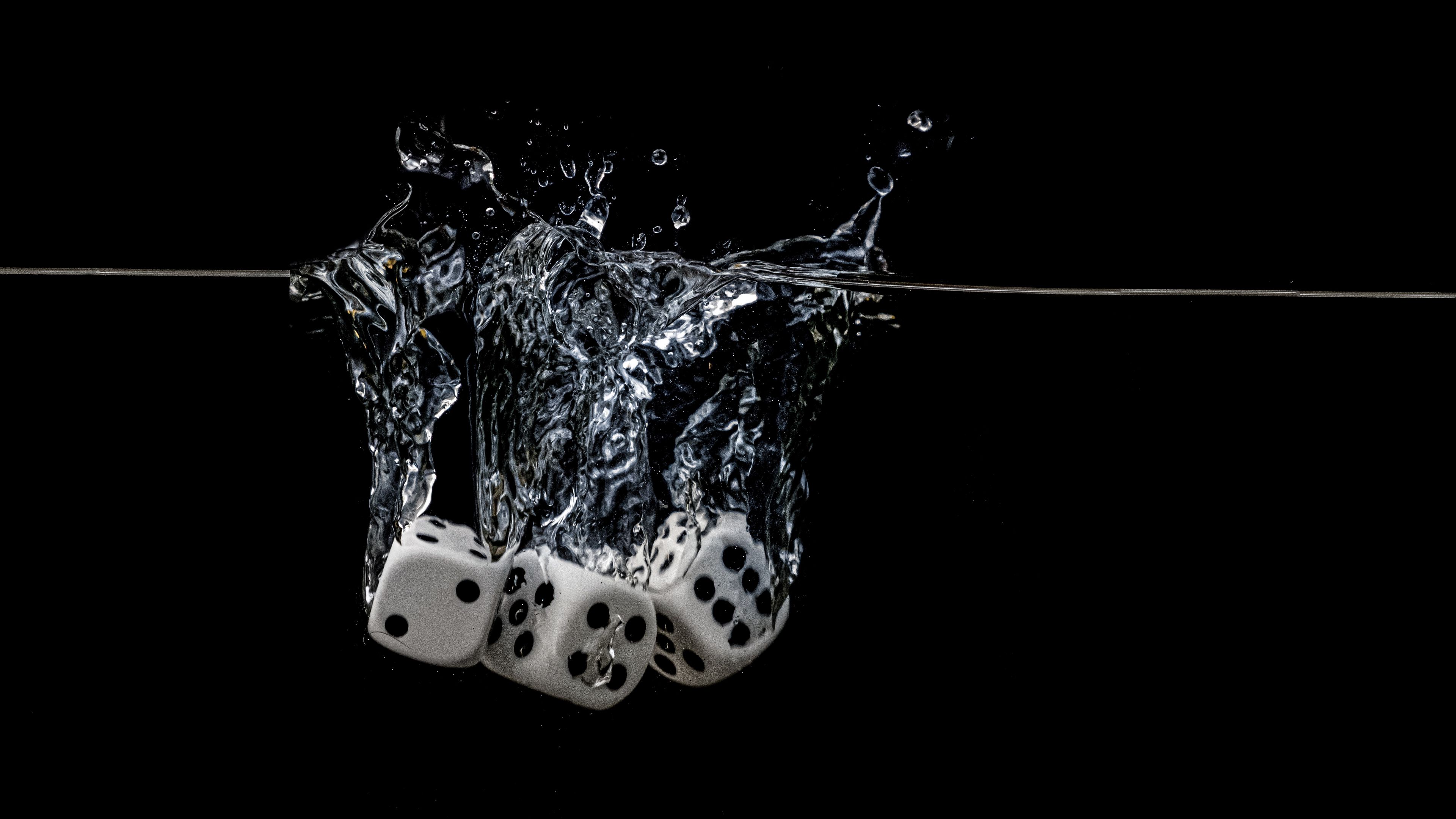 cubes, water, splash, black, 4k, HD Wallpaper