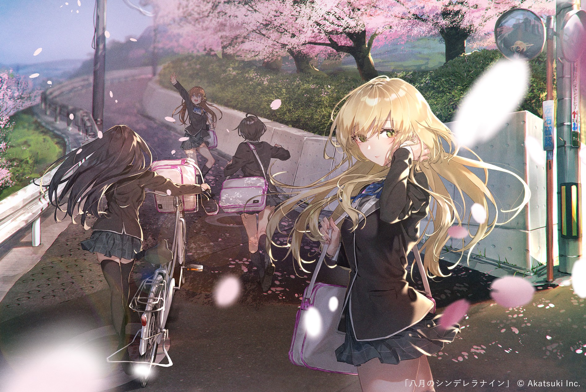 anime, anime girls, school uniform, schoolgirl, bicycle, blonde, HD Wallpaper