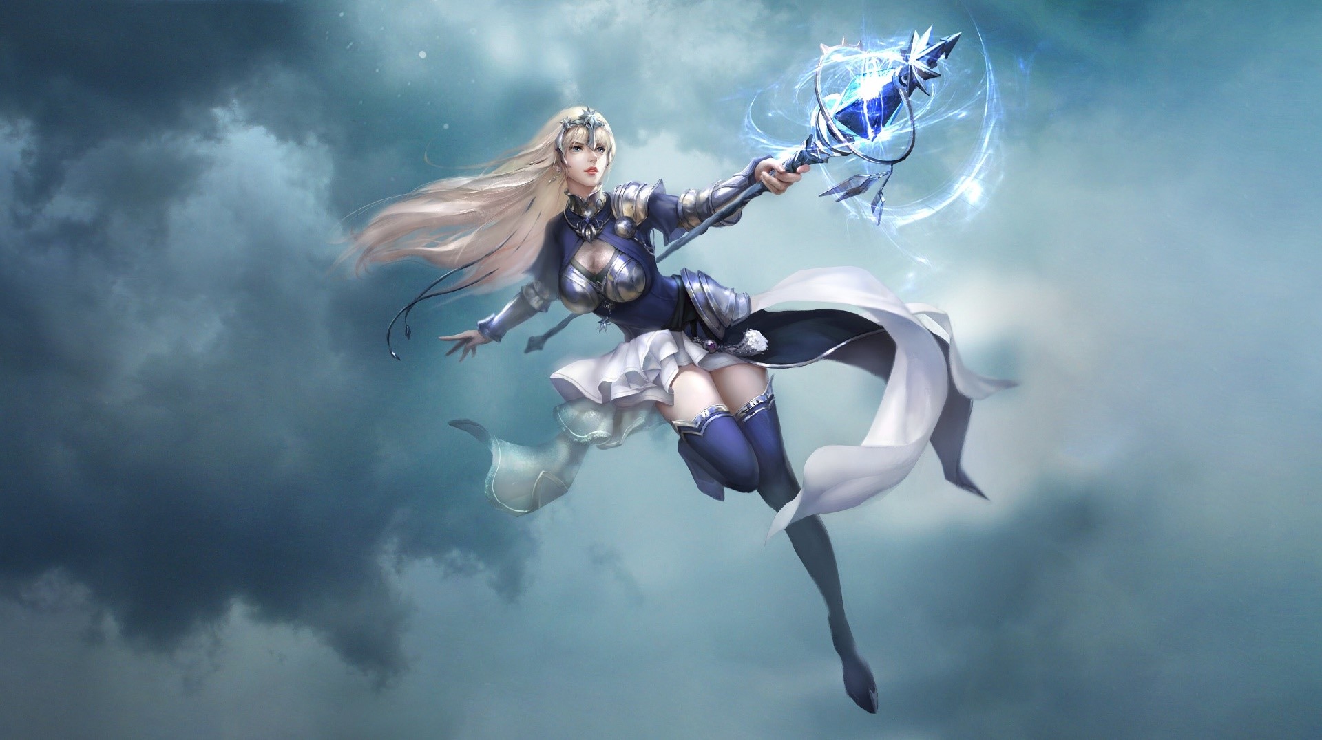 sky, clouds, fantasy art, blonde, fantasy girl, Fate/Grand Order, Fate Series, HD Wallpaper