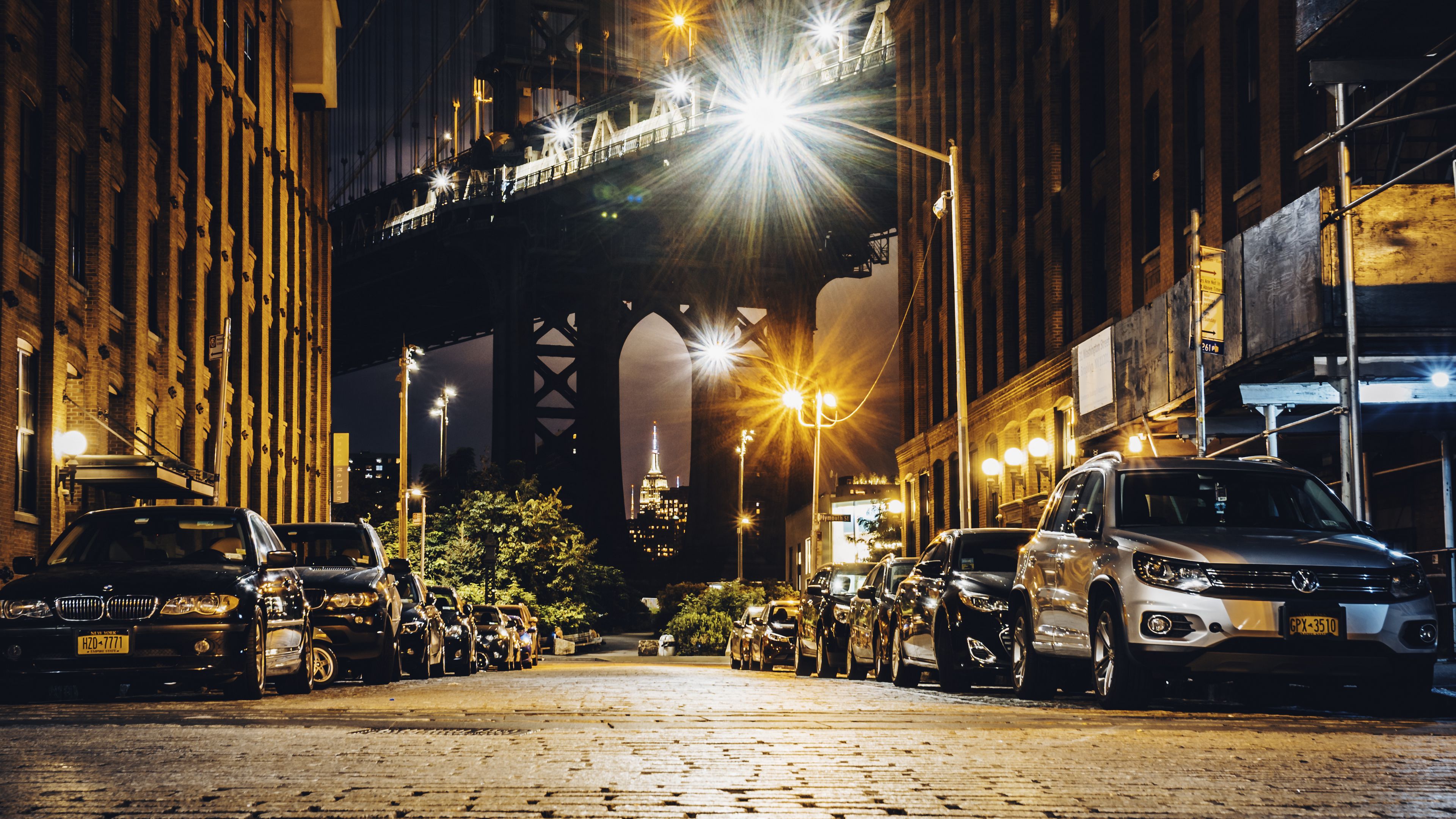 night city, street, bridge, cars, parking, 4k, HD Wallpaper