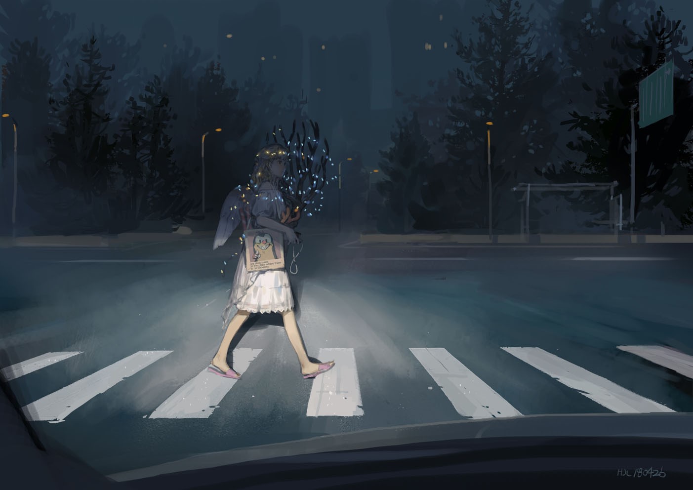 anime, anime girls, street, original characters, night, HD Wallpaper