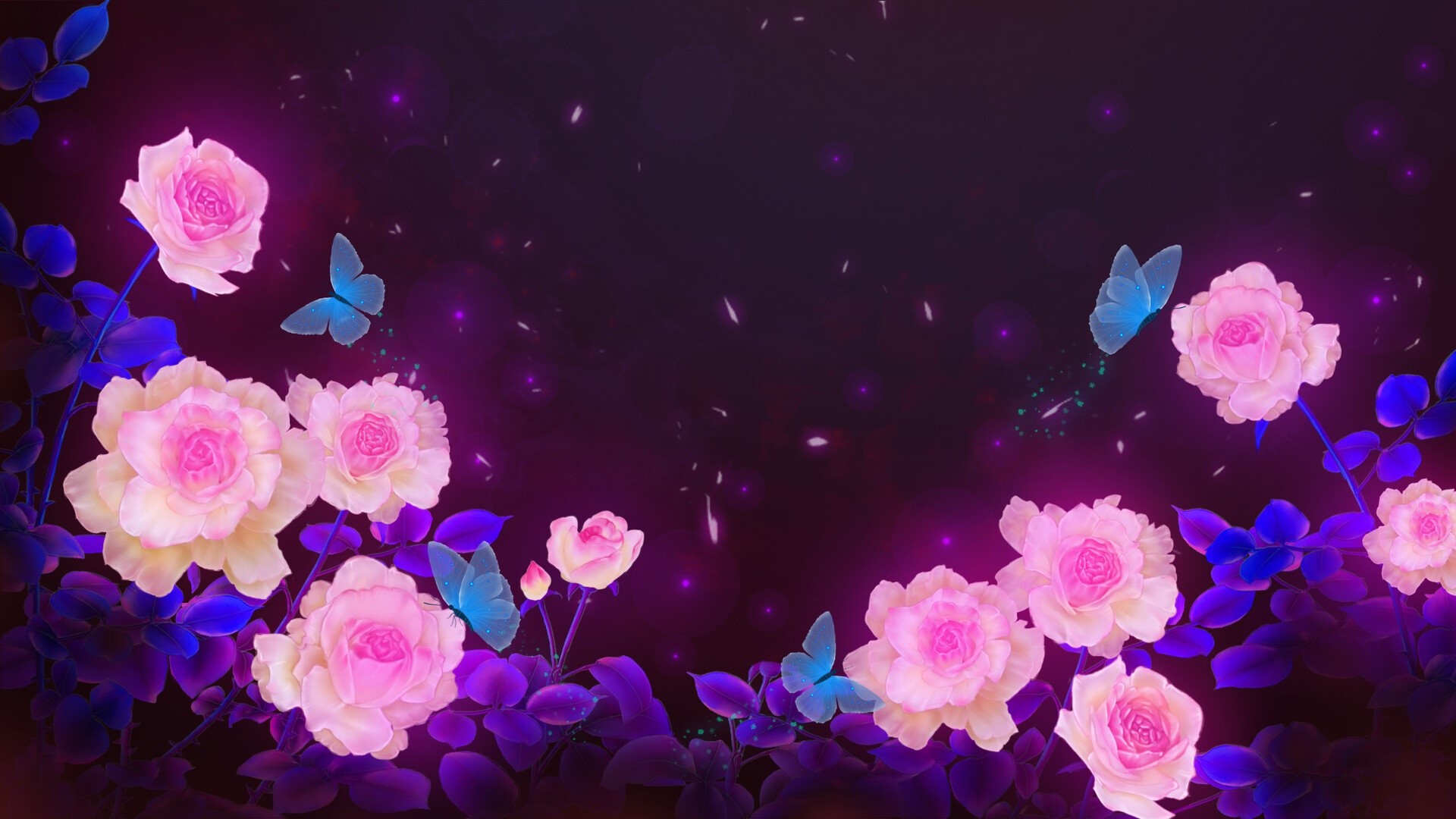 colorful, flowers, plants, digital art, butterfly, HD Wallpaper
