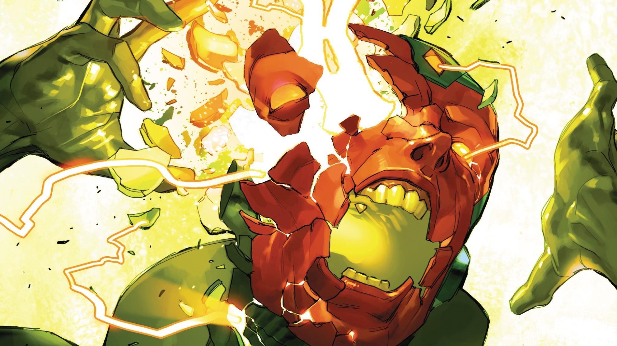 Marvel Comics, Vision, comic art, artwork, colorful, face, glowing eyes, comics, The Avengers, HD Wallpaper