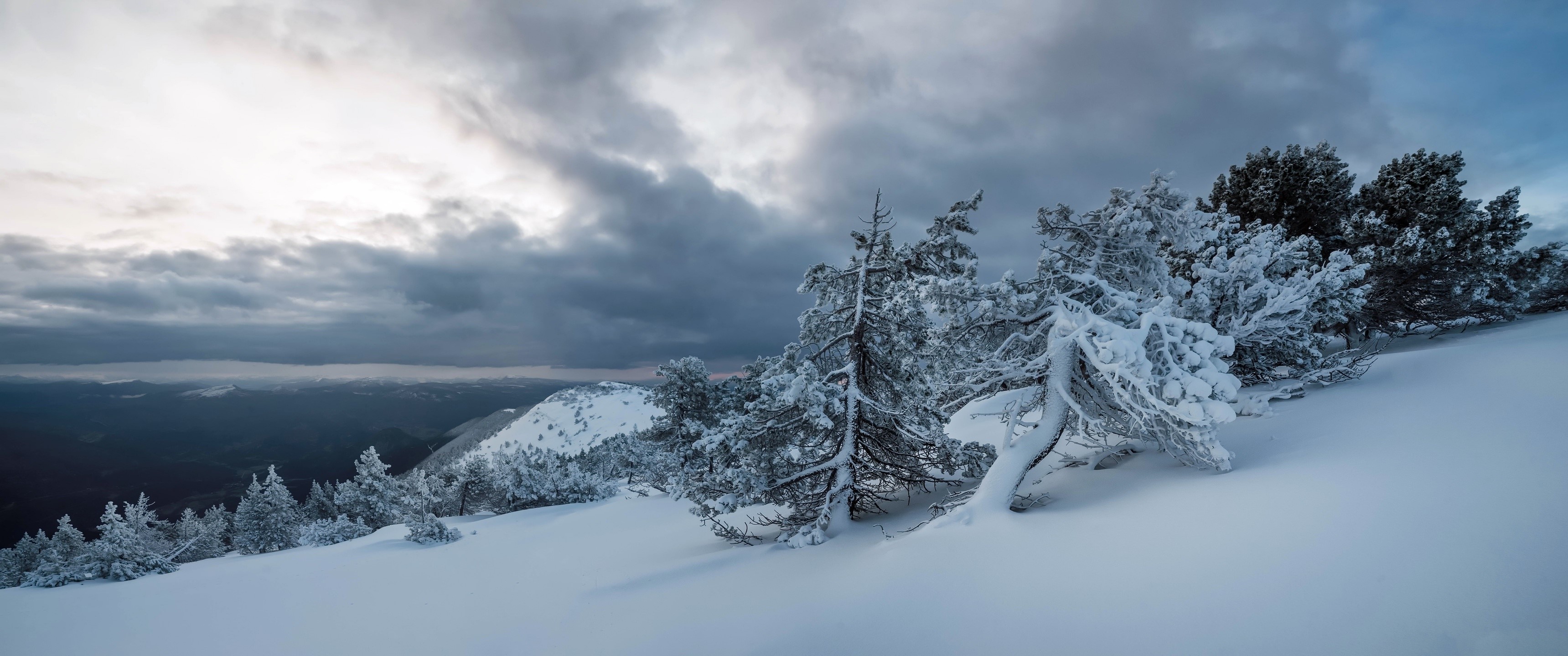 nature, winter, snow, landscape, clouds, HD Wallpaper