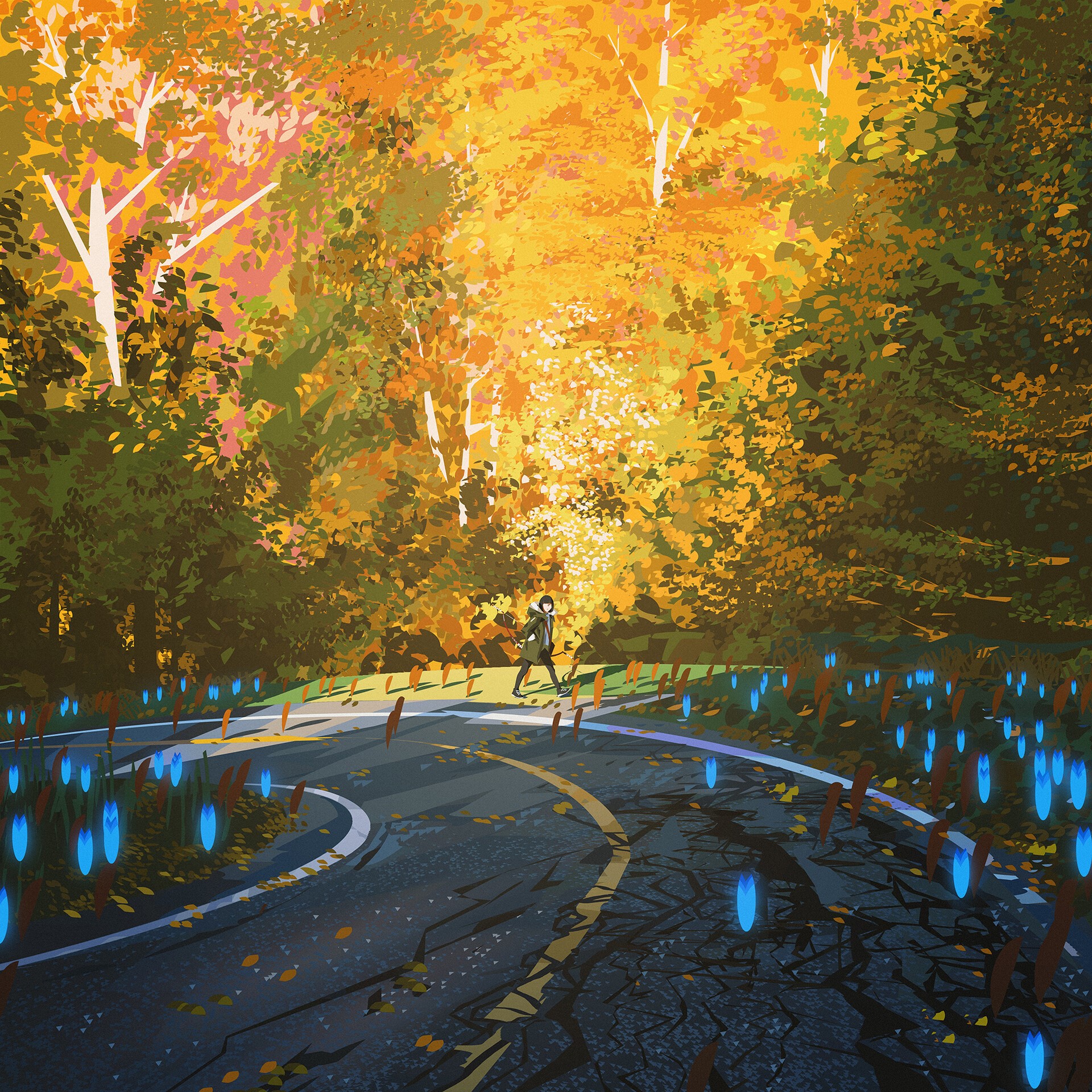 illustration, concept art, forest, alone, walking, HD Wallpaper