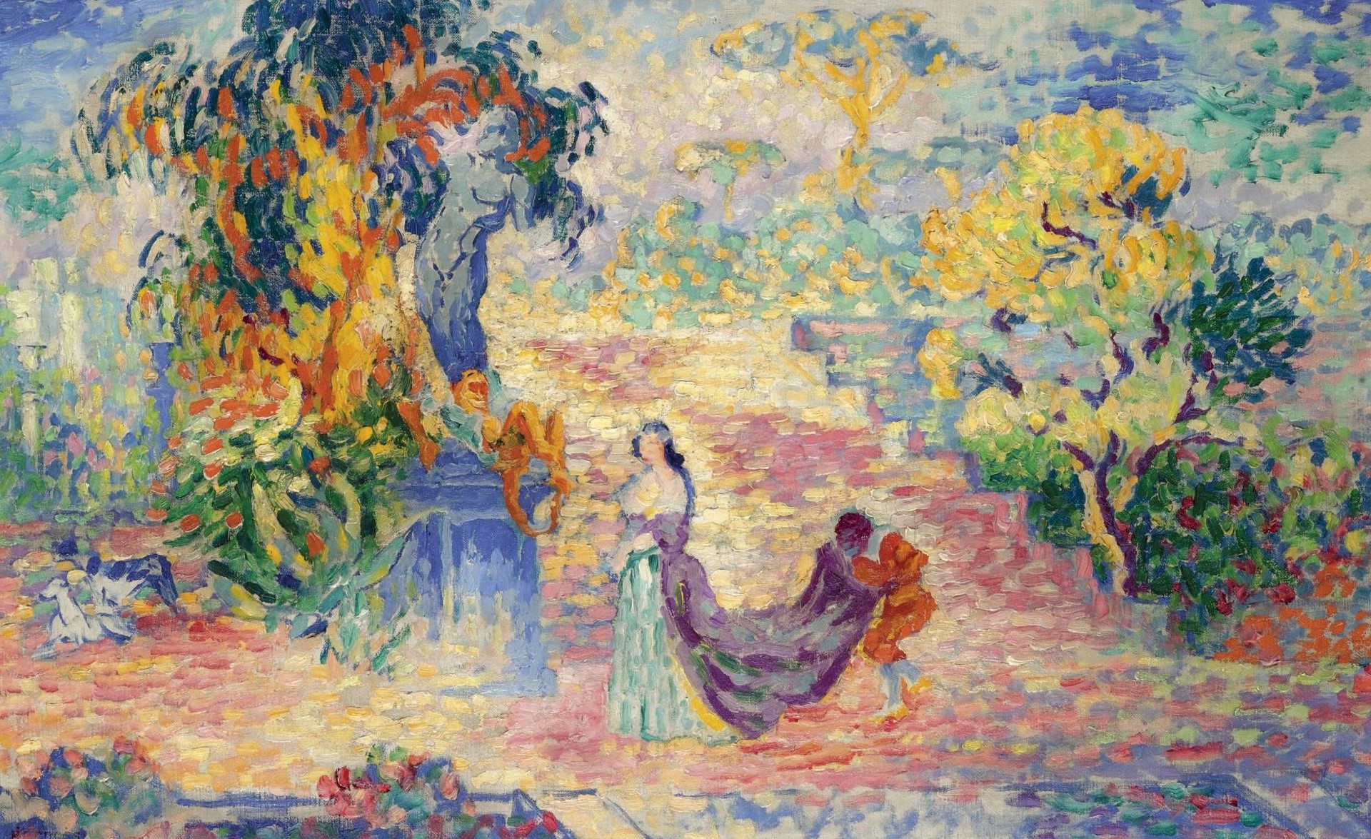 artwork, painting, classic art, women, garden, HD Wallpaper