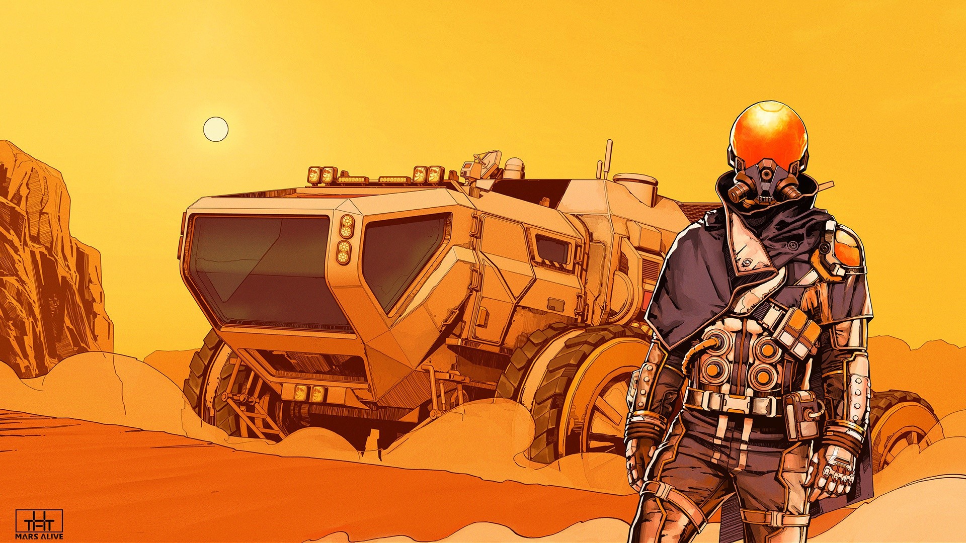 futuristic, military, vehicle, artwork, orange, HD Wallpaper