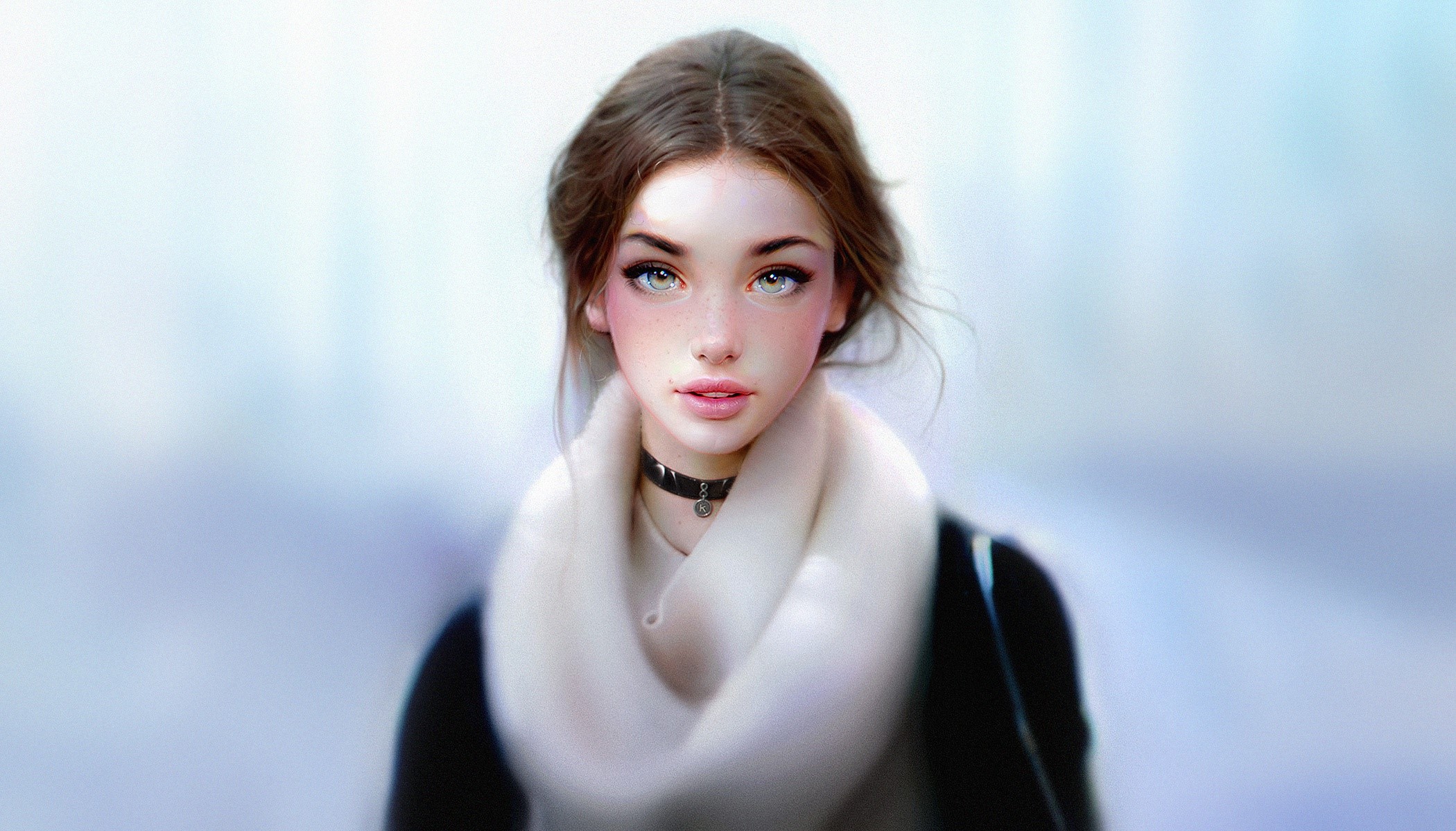 women, artwork, simple background, frontal view, HD Wallpaper